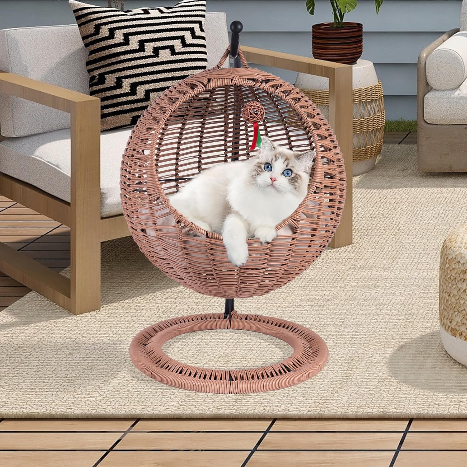 review Wicker Cat Bed Cat Hammock Bed, Rattan Cat Bed Hanging Cat Bed Cave Outdoor Cat Beds for Indoor Cats, Handmade Cat Egg Chair Cat Swinging Bed Cute Cat Bed House with Cushion & Hanging Toy