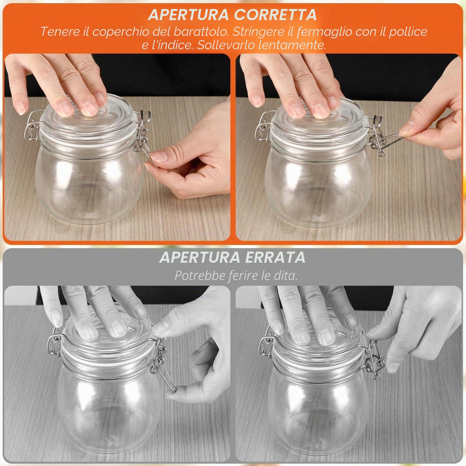 Barattoli VetroVasetti Vetro Ermetici con Clip 6 Pezzi 500ml | Vasetti con chiusura a clip · anello in gomma · ermetici · per marmellata, cereali, caffè e spezie