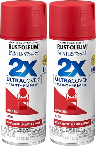 Rust-Oleum 315396 Painter's Touch 2X Ultra Cover - Pintura en aerosol, 12 onzas, rojo manzana satinado (paquete de 2)