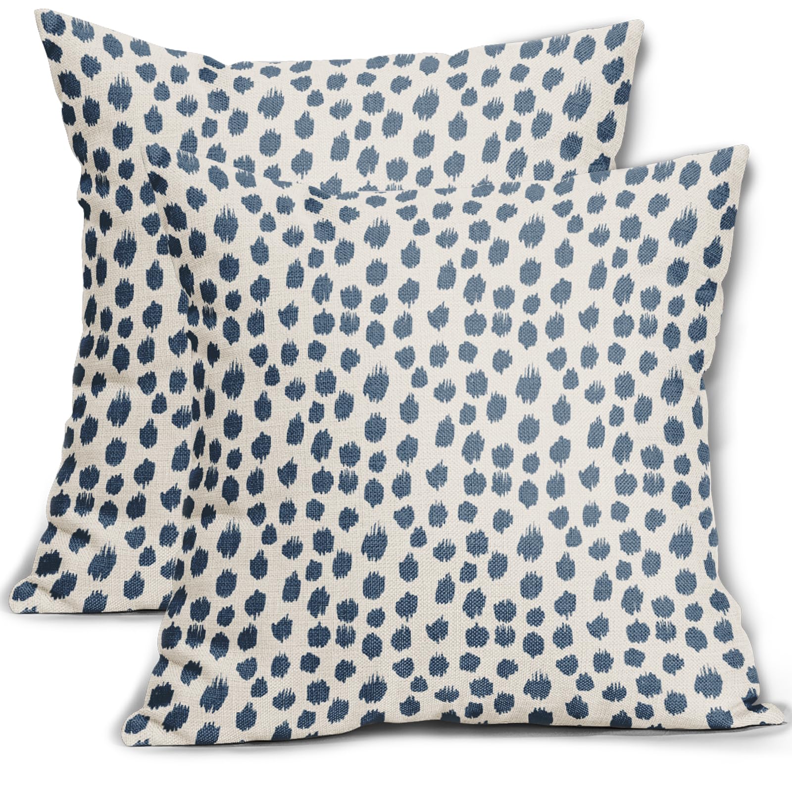 Dusty Blue Cream Pillow Covers 18x18 Set of 2 Boho Design Polka Dot Throw Pillows Modern Brush Strokes Print Decorative Outdoor Pillowcase Square