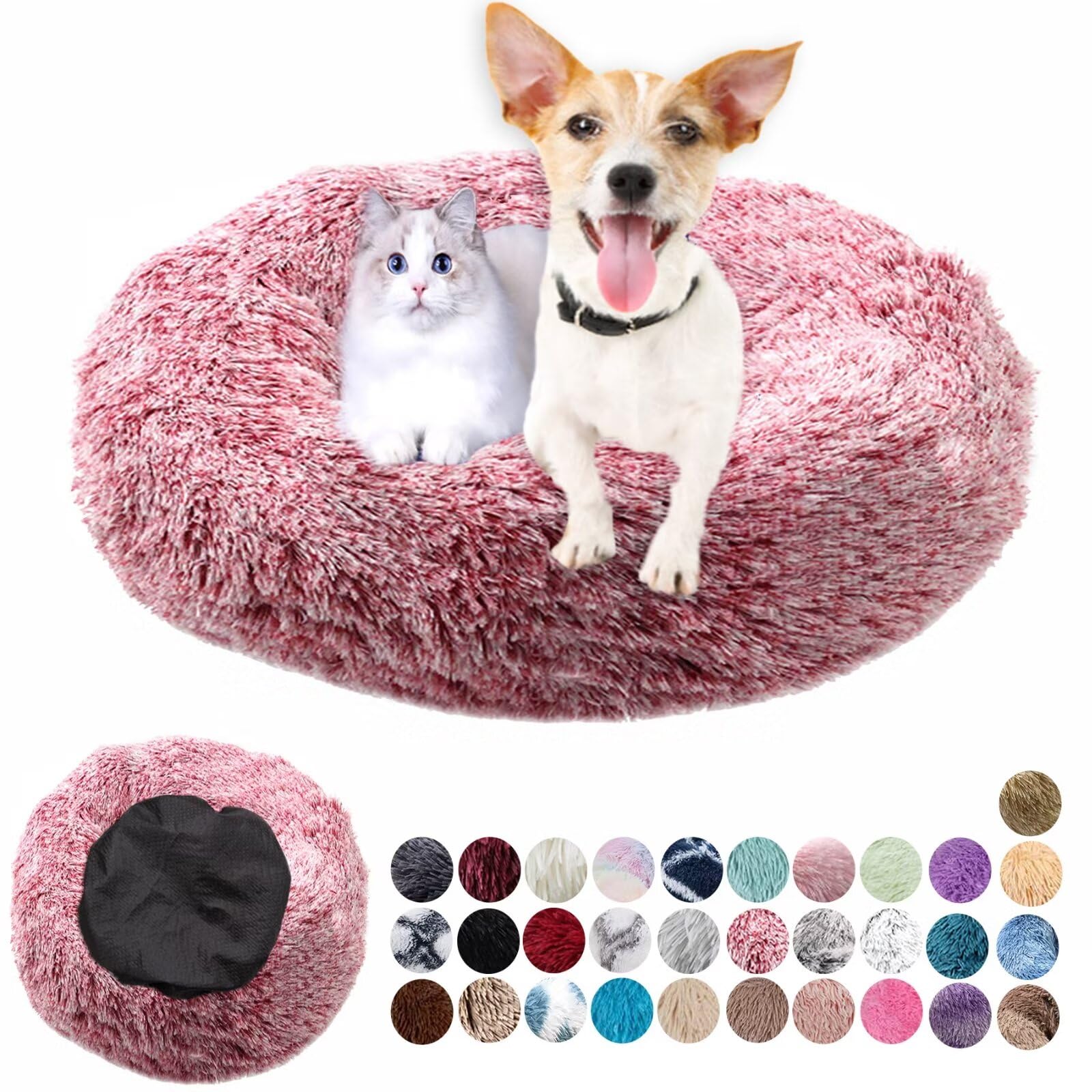Soft Fluffy Round Dog House - Plush Anti-Anxiety & Anti-Slip Cat Bed, Easily Washable, Improving Sleep, Small - Medium - Large, Gradient Pink, 80cm