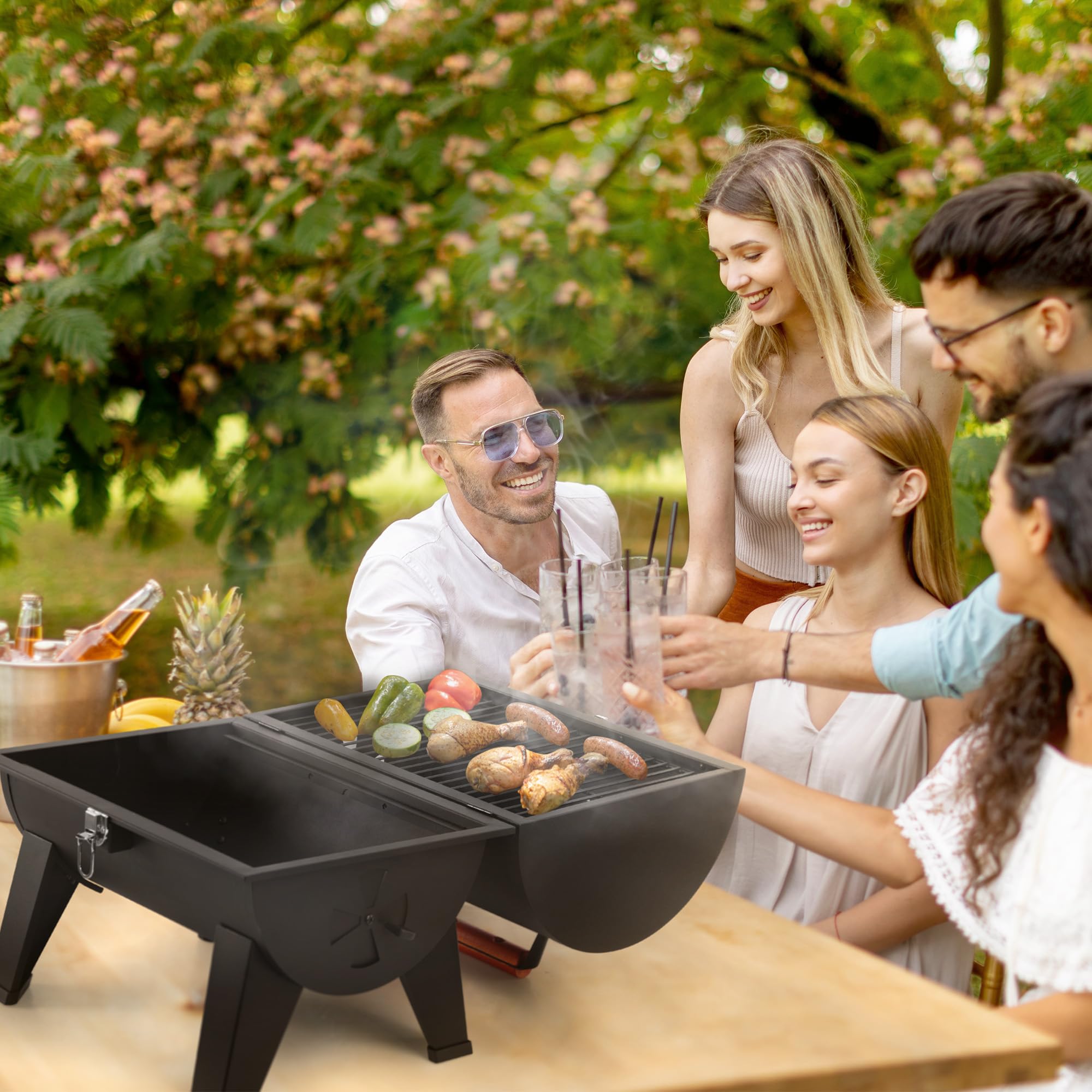 Griglia A Carbone Portatile Feasto Con Manici In Silicone - Area Cottura 800 Cm², Regolabile, Per Campeggio, Picnic E Giardino (Nero, 67x50 Cm) - 2