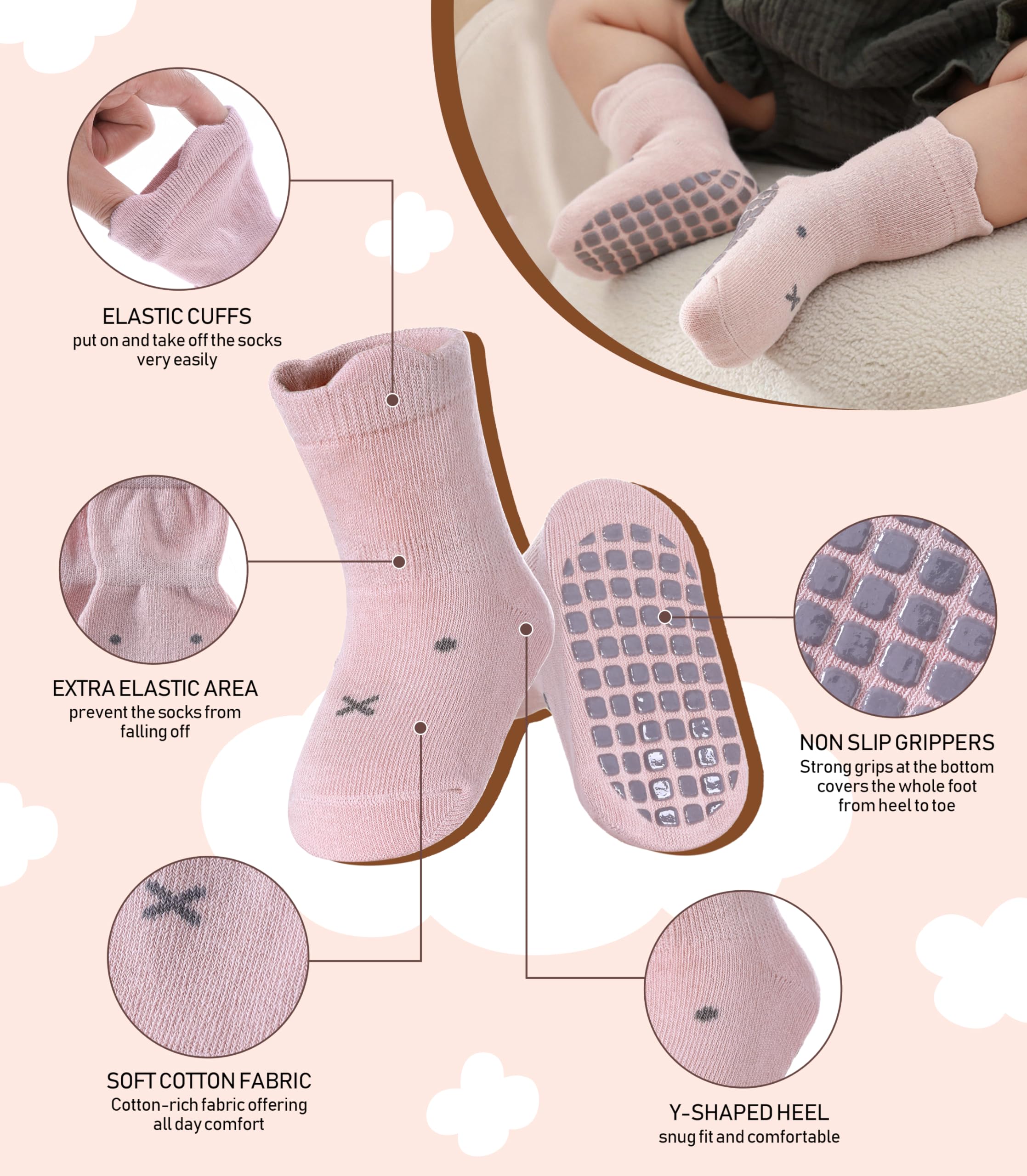 LANLEO Baby Toddler Socks with Grips Baby Toddlers Girls Boys Non Slip Grip Socks with Grippers 6 Months-5 Year Old