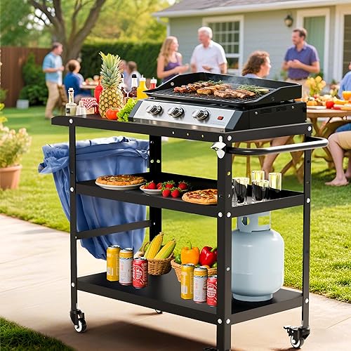 Miniatura 3 de TOLEAD Carrito de parrilla al aire libre, mesas de parrilla para exteriores, carritos de parrilla al aire libre con ruedas, carrito de barbacoa mesa