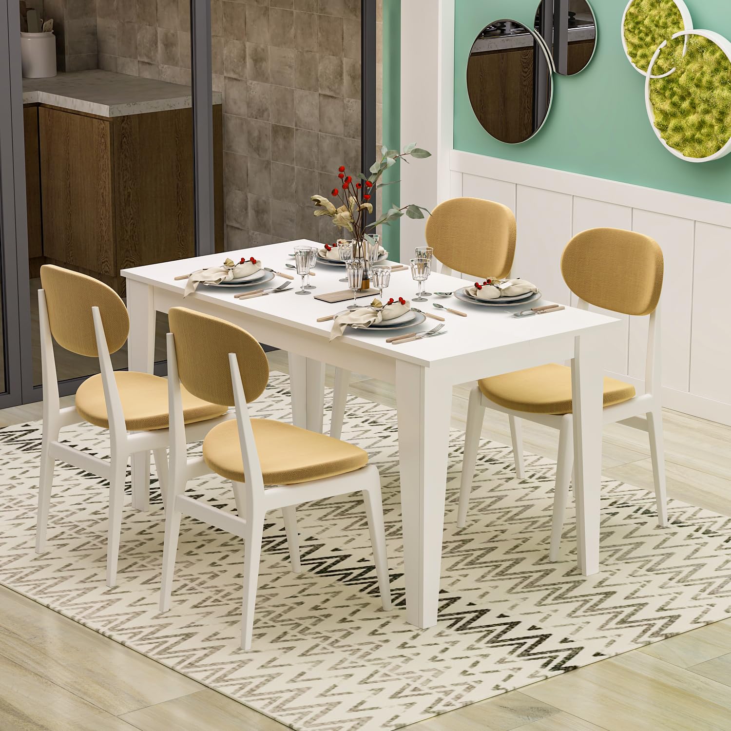 Homidea SHIMAL Tavolo da pranzo per 4 persone - Tavolo da cucina moderno con piano stabile - 120 x 72 x 73,8 cm - Tavolo da sala da pranzo per cucina e soggiorno (bianco)