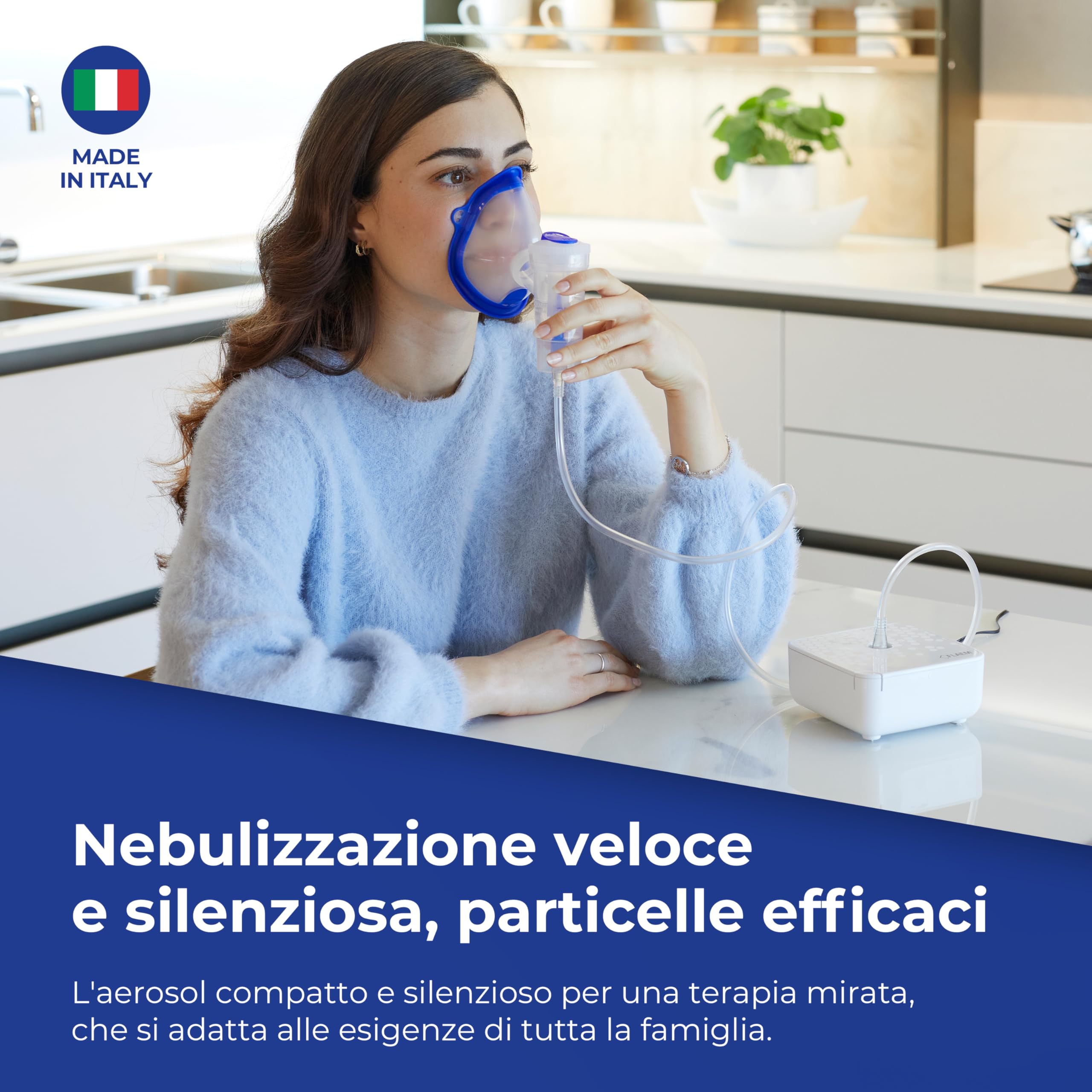 Flaem, ProfiNeb 2024, Aerosol Portatile Silenzioso per la cura delle Basse Vie Respiratorie, Macchina Aerosol Adulti e Bambini Certificato MDR completa di Mascherine Soft Touch, Made in Italy