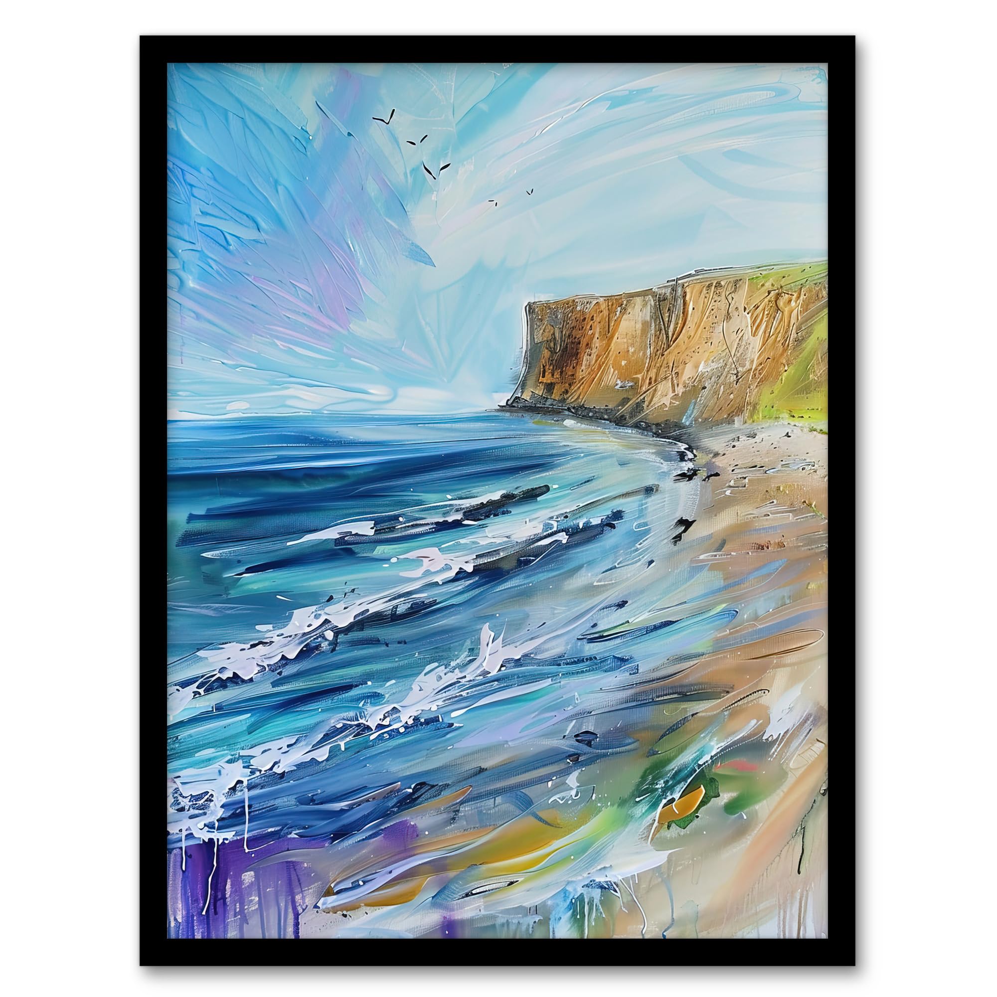 Artery8 Hunt Cliff Saltburn Yorkshire Coast Waves Bathroom Toilet Artwork Framed Wall Art Print A4