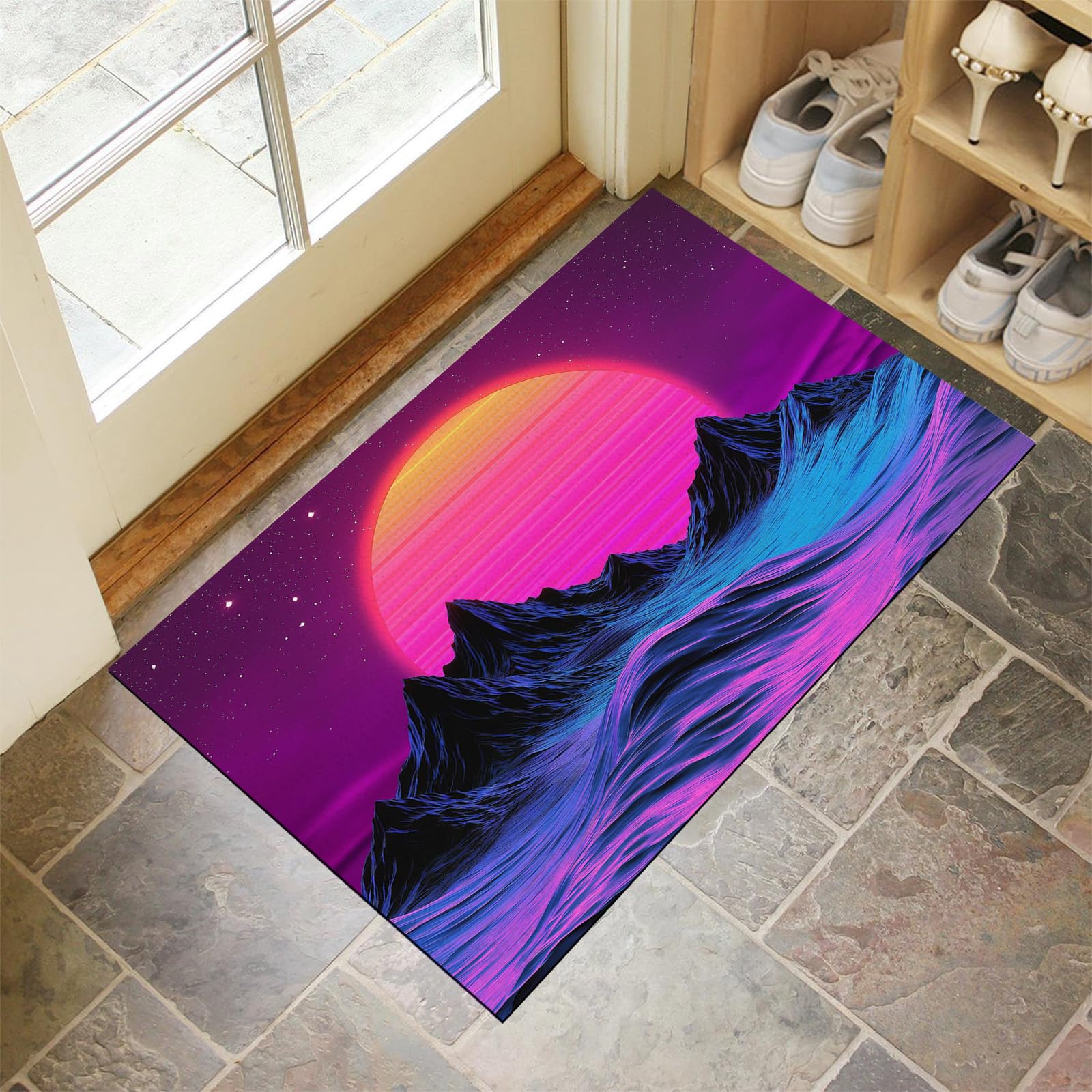 Tapis de porte pour couloir et jardin 80x120 cm, le paillasson absorbant au design coucher de soleil