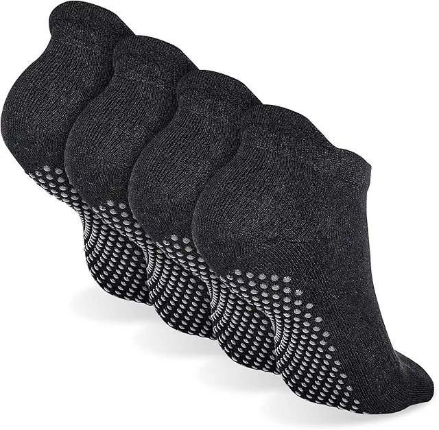 Calcetines Antideslizantes para Yoga, 4 Pares Mujer Tallas 39-42 Negro Gris