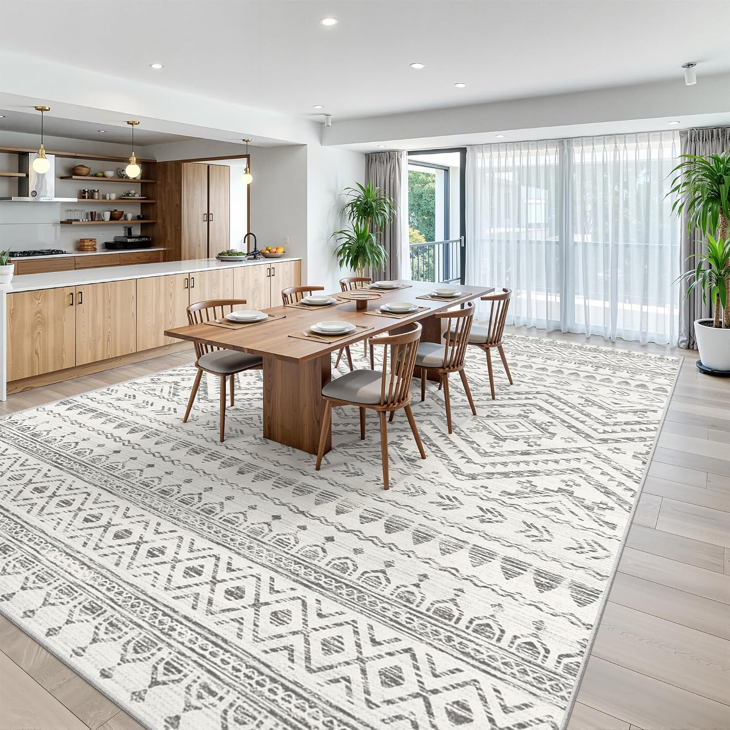 10x14 Area Rugs for Living Room Moroccan Washable Rugs Non Slip Indoor Floor Carpet Foldable Large Soft Area Rug with Low Pile for Dining Room Bedroom Office(Grey,10'x14')