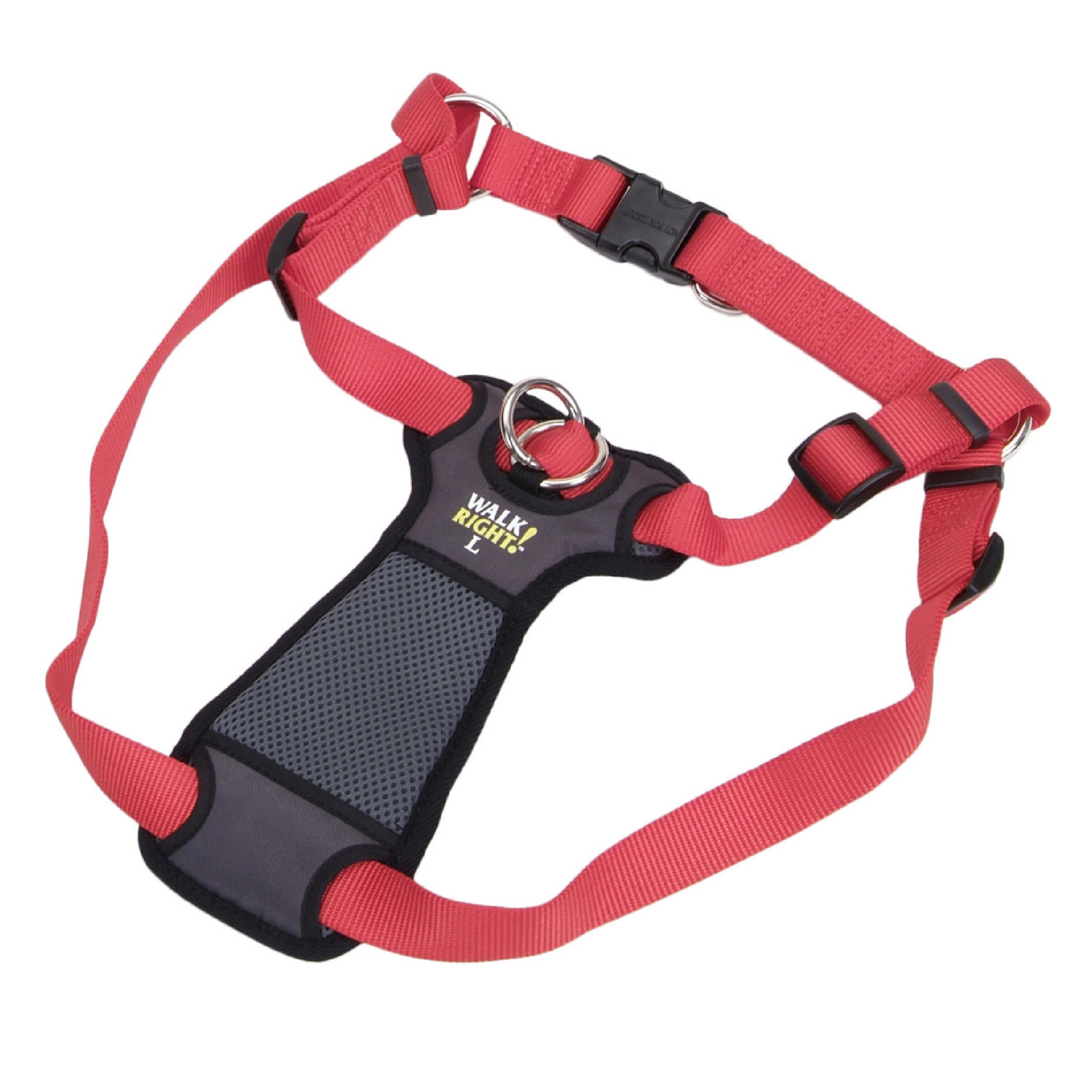 Pet Walk Right Front-Connect No-Pull Padded Dog Harness - Adjustable & Comfortable Dog Harness - Small & Large Breed Fit - Quality Pet Supplies - Red, MED (20"-30")