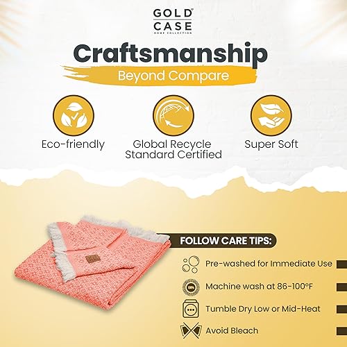 Miniatura 3 de GOLD CASE HOME COLLECTION Manta retro 100% algodón reciclado para sofá, súper suave, manta decorativa bohemia para sala de estar, cama y casa de