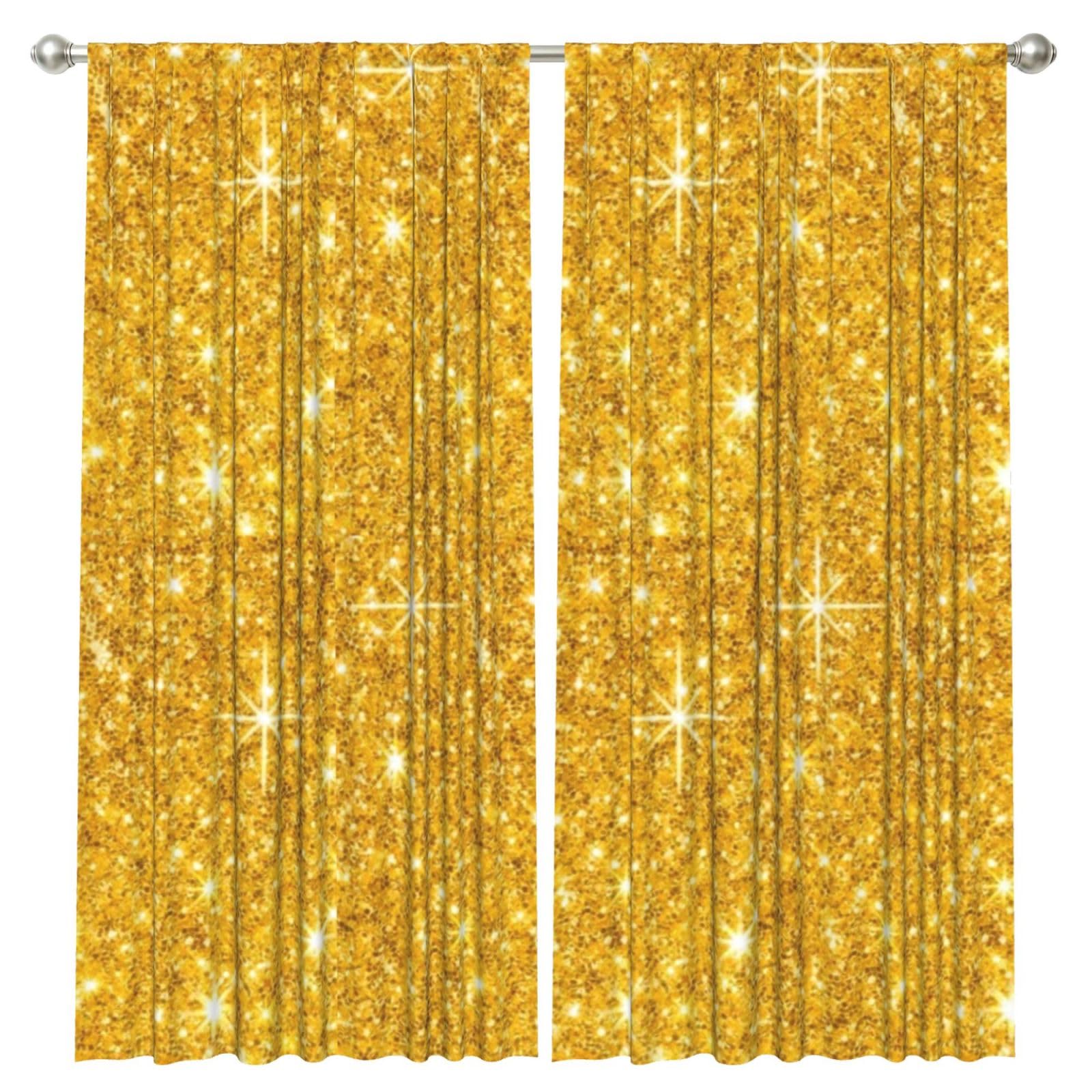 InOmak Gold Glitter, 2 Panels Window Curtains 52 x 84 Inch Blackout Curtains for Living Room Bedroom