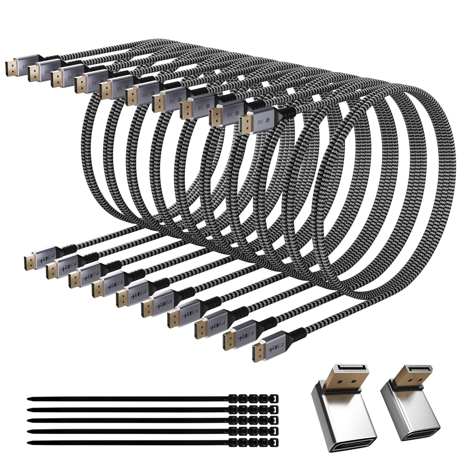 VESA Certified 8K DisplayPort 1.4 Cable 4 FT/10 Pack, 32.4Gbps High-Speed 8K@60Hz 4K@144Hz 2K@240Hz, HBR3 HDCP HDR, Braided Display Port DP Cord for Gaming Monitor PC TV Graphics+25 Ties+2 Adapters