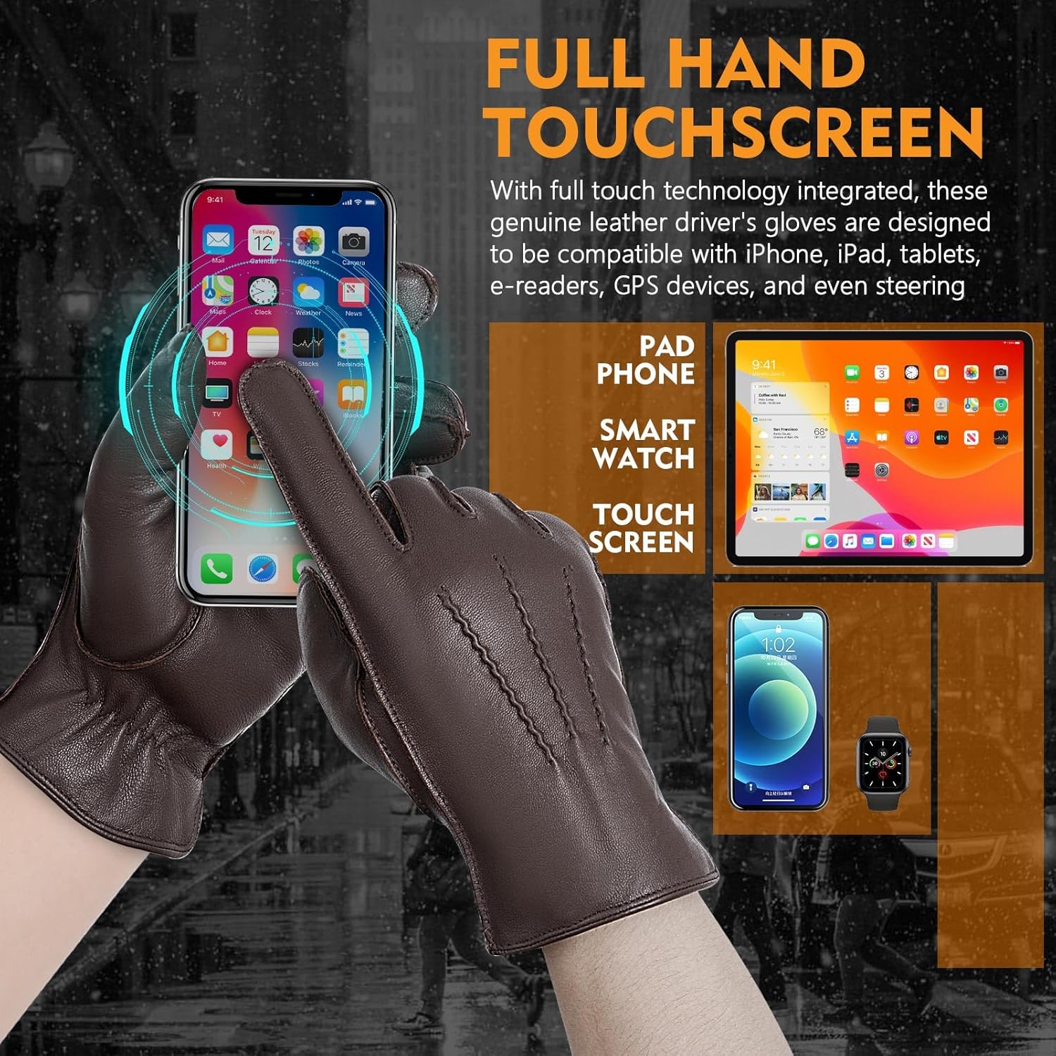 FIORETTO Men’s Chrome-Free Leather Gloves Winter – Touchscreen Driving Gloves with Warm Wool Lining M24001 - Image 3