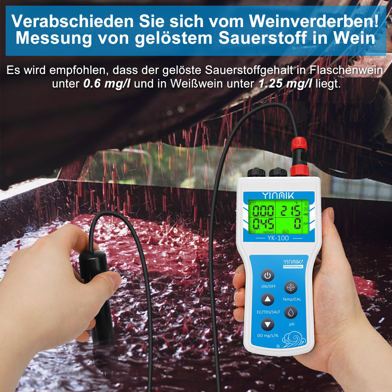 Tragbares Messgerät für gelösten Sauerstoff, intelligentes DO Messgerät mit Salzgehalt und Höhenkompensation, tragbarer 6-in-1-pH-DO-SALZ-EC-TDS-Tester für Koiteiche, Aquakultur-Umweltmonitor, wissen