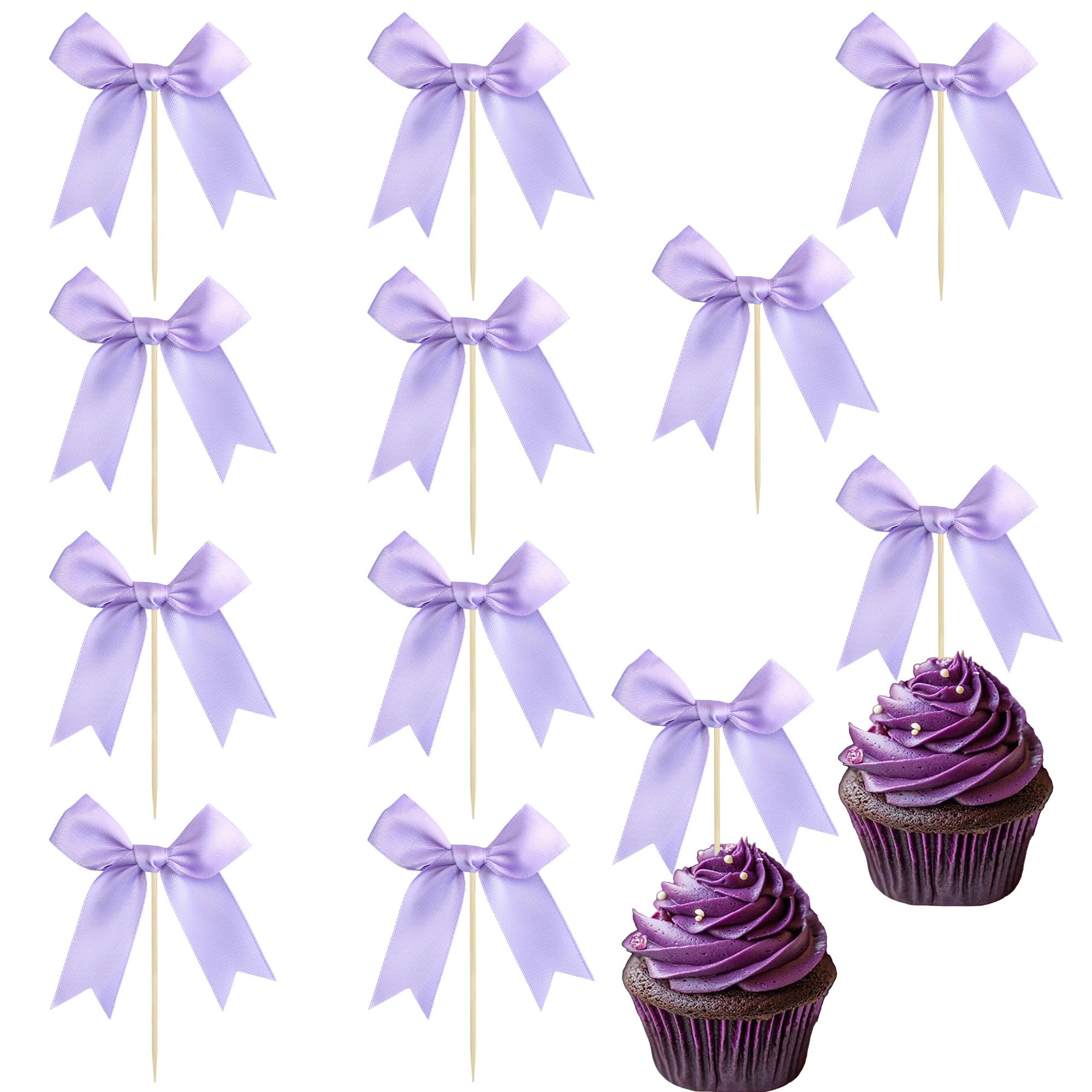 Ephlyn 24Pcs Purple Bow Cupcake Toppers Bow Cake Topper Birthday Decorations Mini Bowknot Cupcake Picks for Coquette Theme Party Decoration Bachelorette Bridal Engagement Wedding Party Purple