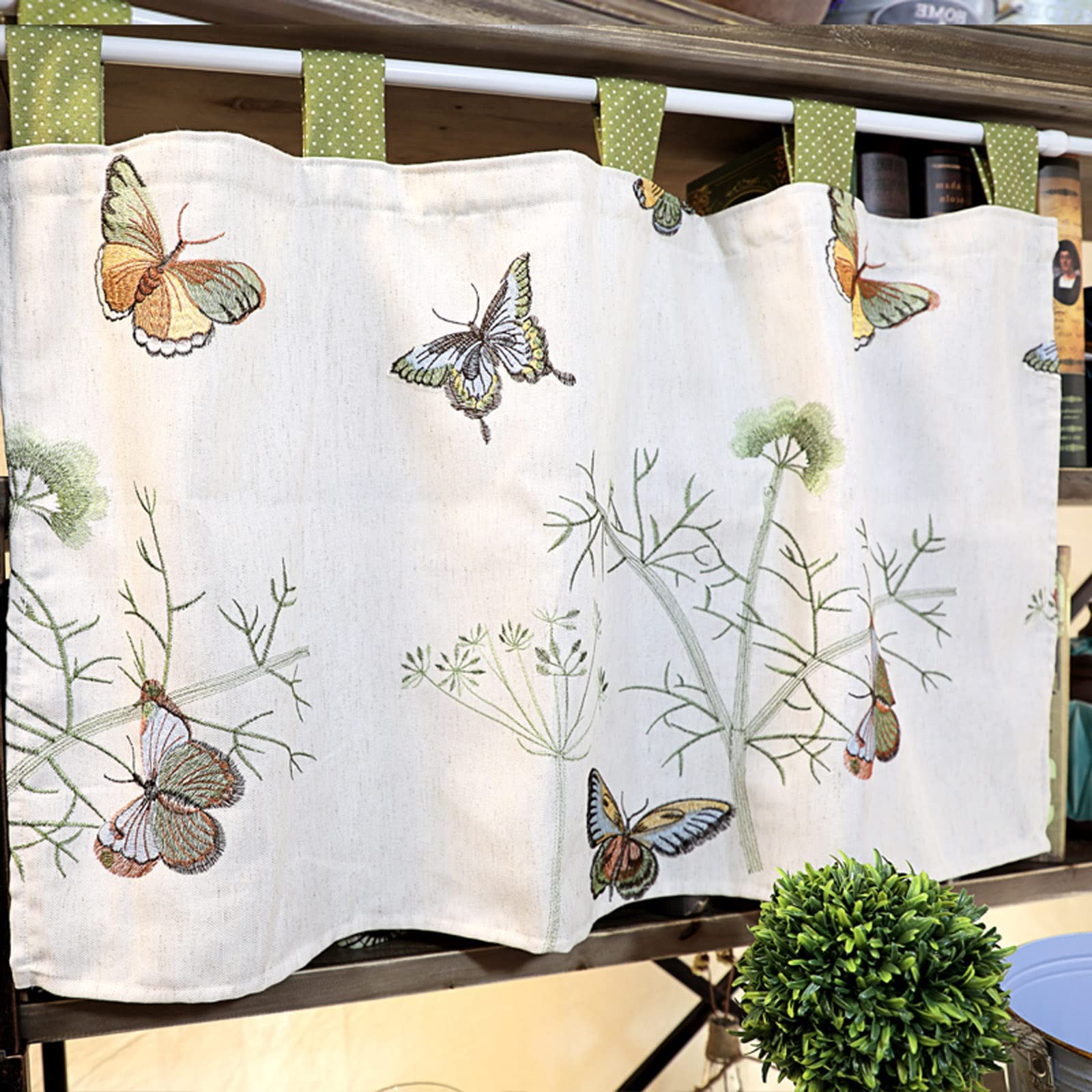 Rideaux de fenêtre à fleurs en coton et lin texturé pour café et cuisine