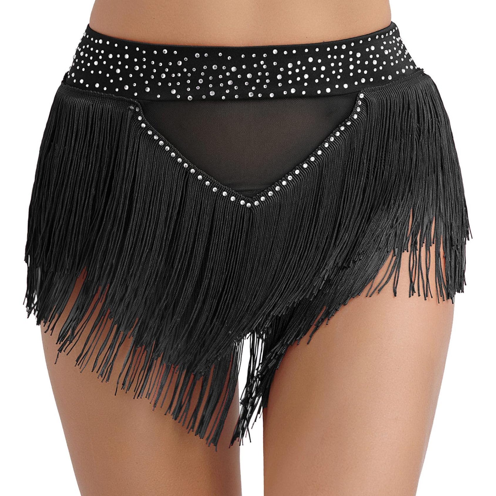 Pantalones cortos brillantes para mujer, con borlas, tango latino, falda de danza, festival, flecos, danza del vientre, ropa de danza