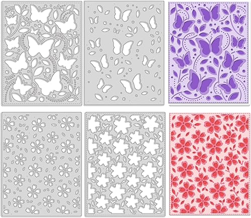 Miniatura 8 de ORIGACH 4 plantillas de troqueles de corte de metal con marco de fondo 3D, diseño de mariposa y flores para hacer tarjetas, álbumes de manualidades,