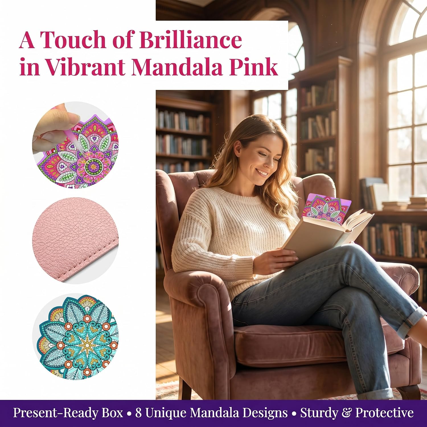 8Pcs Diamond Painting Bookmarks Kit for Adults, 5D DIY Diamond Art Corner Bookmark Set, Paint by Numbers Craft Kits for Book Lovers, Gifts for Women Mom on Birthday Christmas Mother's Day (Mandala)