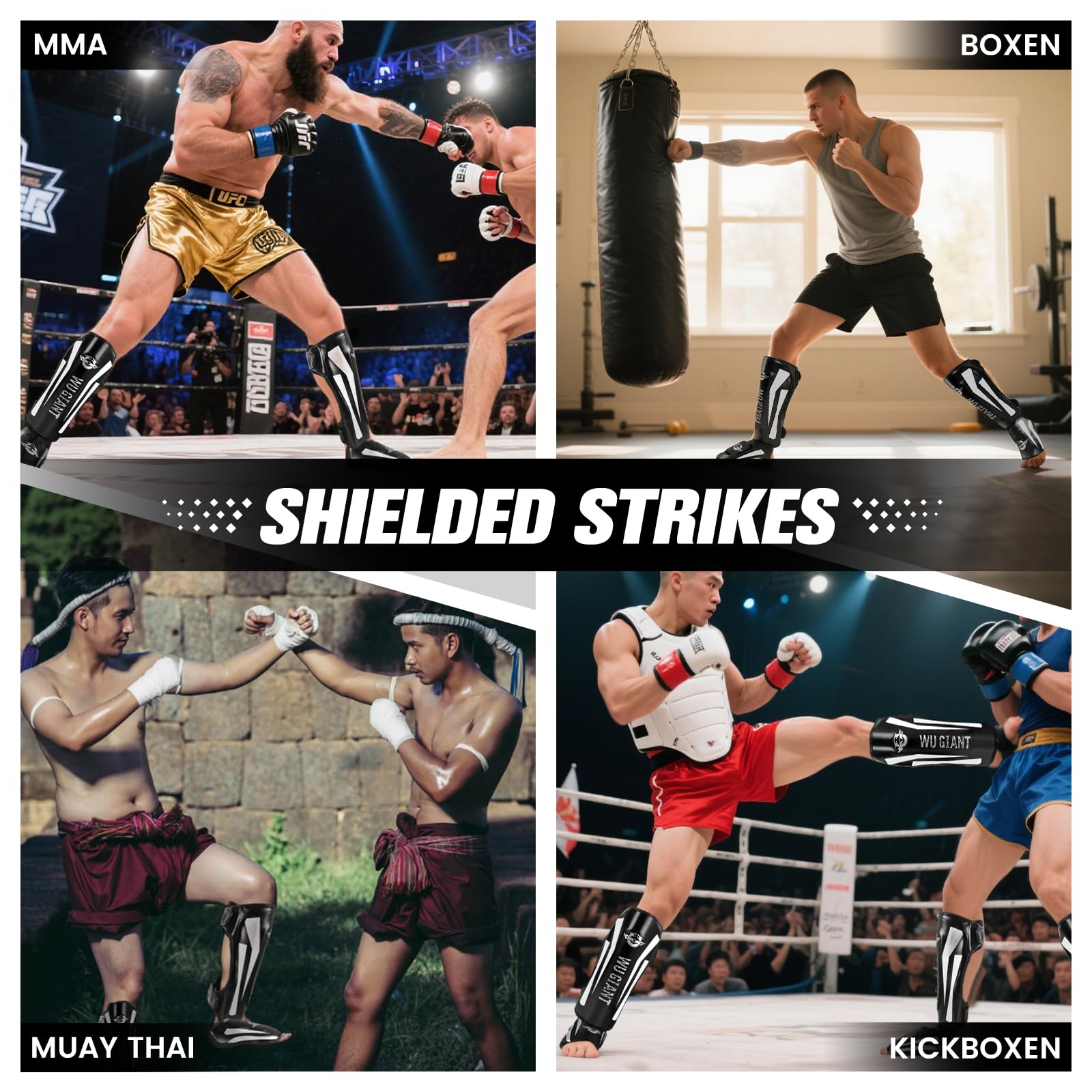 Schienbeinschoner Kickboxen, Verstellbare Extra Dick Beinschützer mit Ristschutz, Profi Schienbeinschoner Spannschützer für Muay Thai, MMA, Boxen, Kickboxen