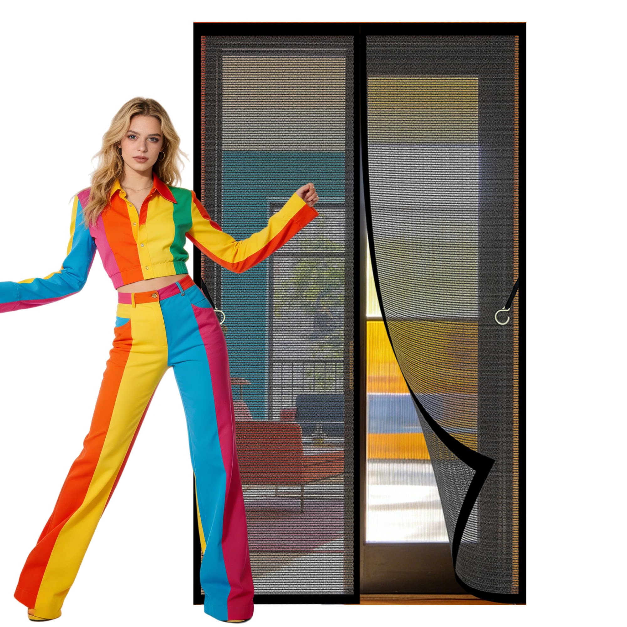 Polyester Magnetic Door 102 x 270 cm Auto Close Insect Curtain Magnetic Door Curtain for Homes Keeps Flies Mosquitoes Out Suitable for Patio Room Balcony Bedroom, Black
