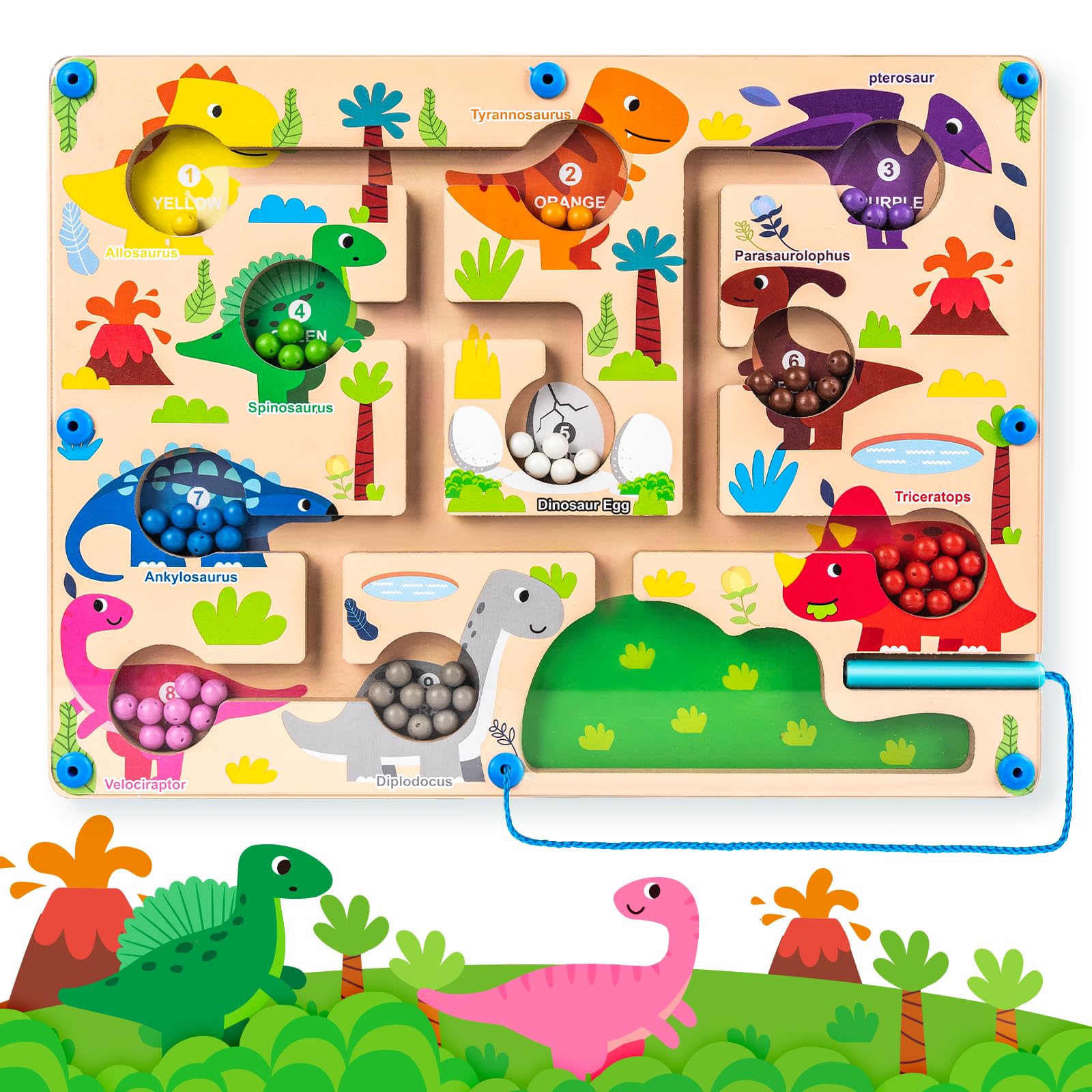 Labirinto Magnetico Giochi Montessori, Commodum Giochi Montessori Bambini, Colori e Numeri Gioco di Abbinamento, Puzzle Bambini, Dinosauro Gioco Bambini, Regalo per Bambini 3 4 5 6 Anni