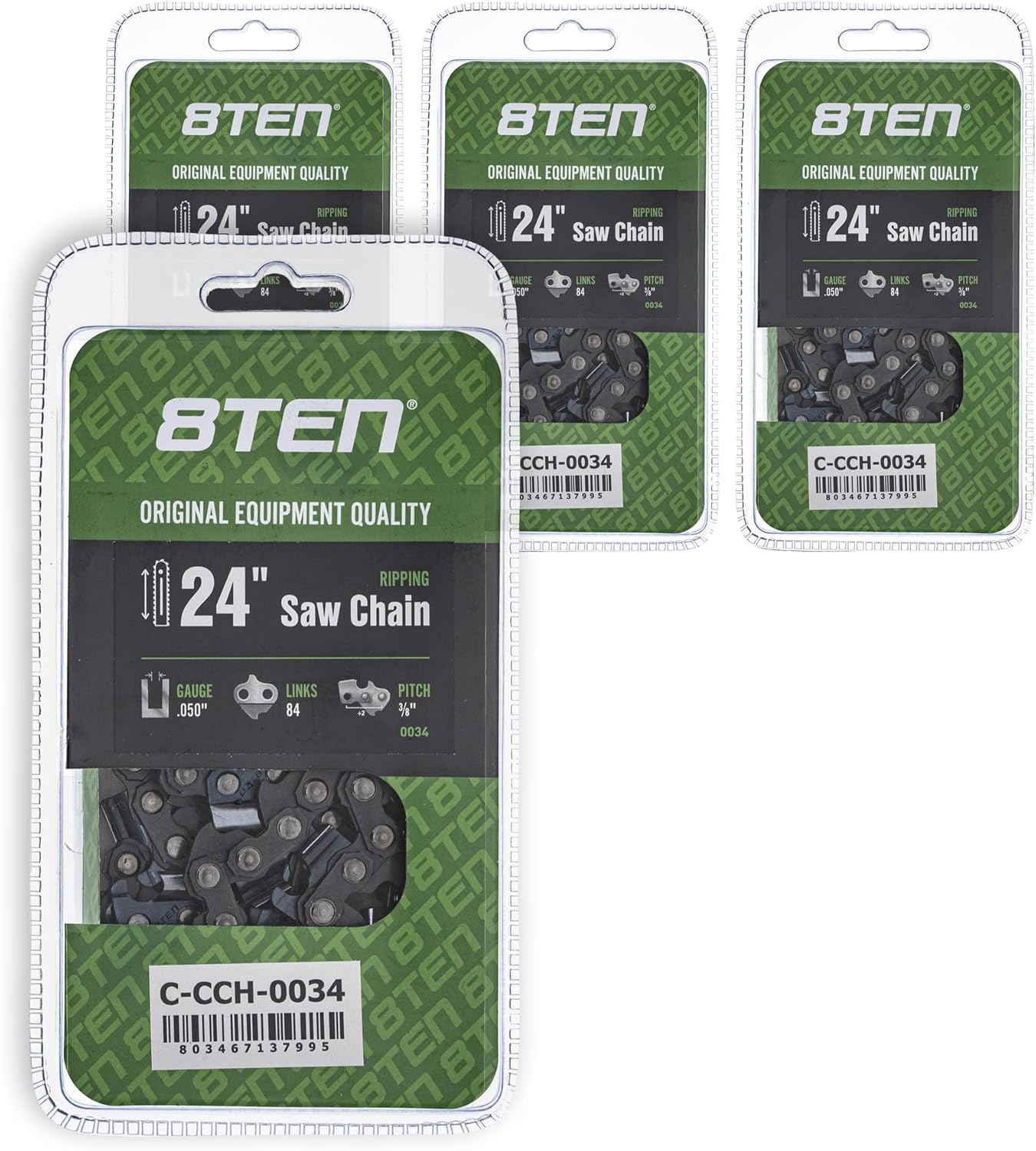 8TEN Ripping Chainsaw Chain 24 Inch .050 3/8 84DL For Husqvarna 455 Rancher Echo CS-590 Stihl MS 270 (2 Pack)