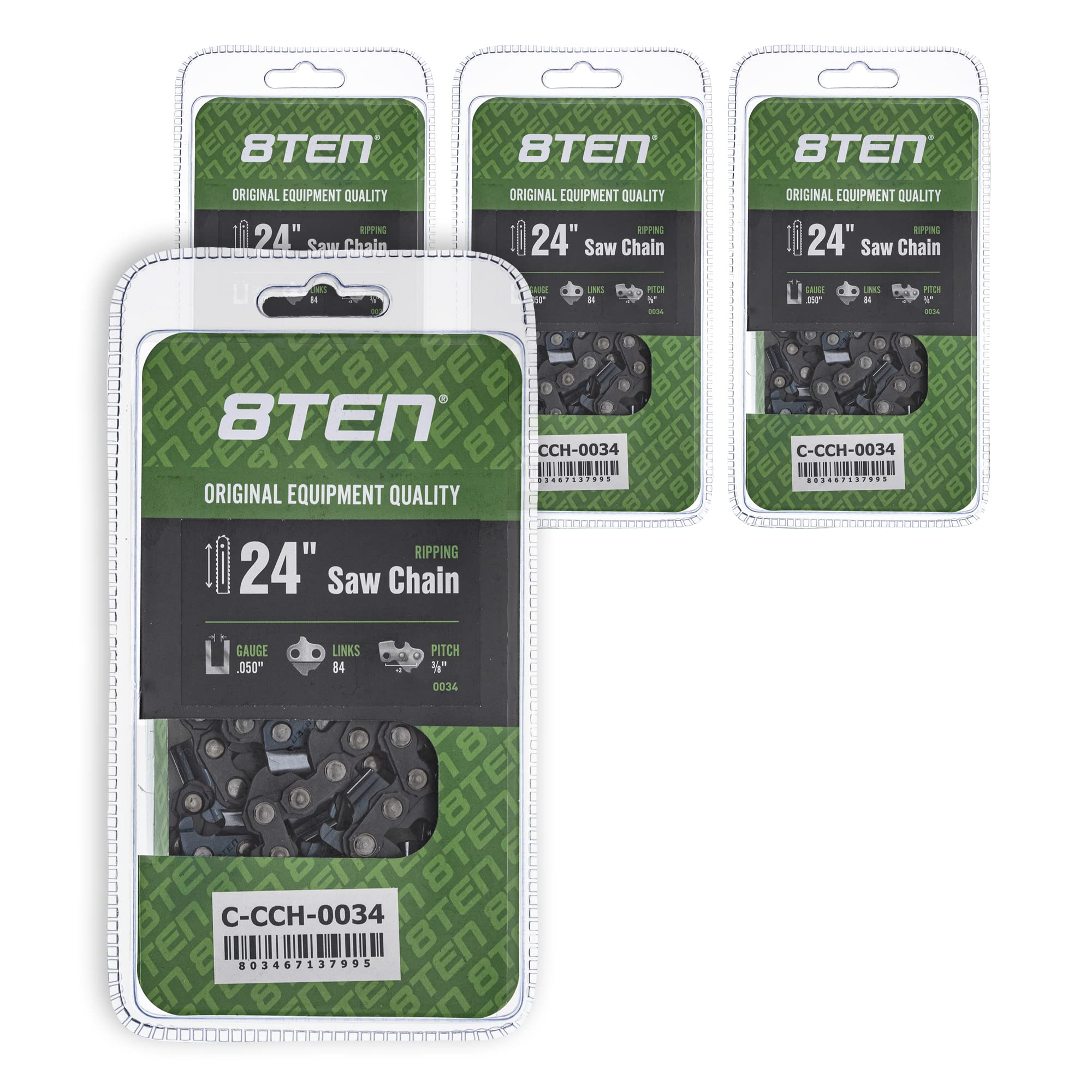 8TEN Ripping Chainsaw Chain 24" .050 3/8 84DL for Husqvarna 455 Rancher Echo CS-590 Stihl MS 270 (4 Pack)
