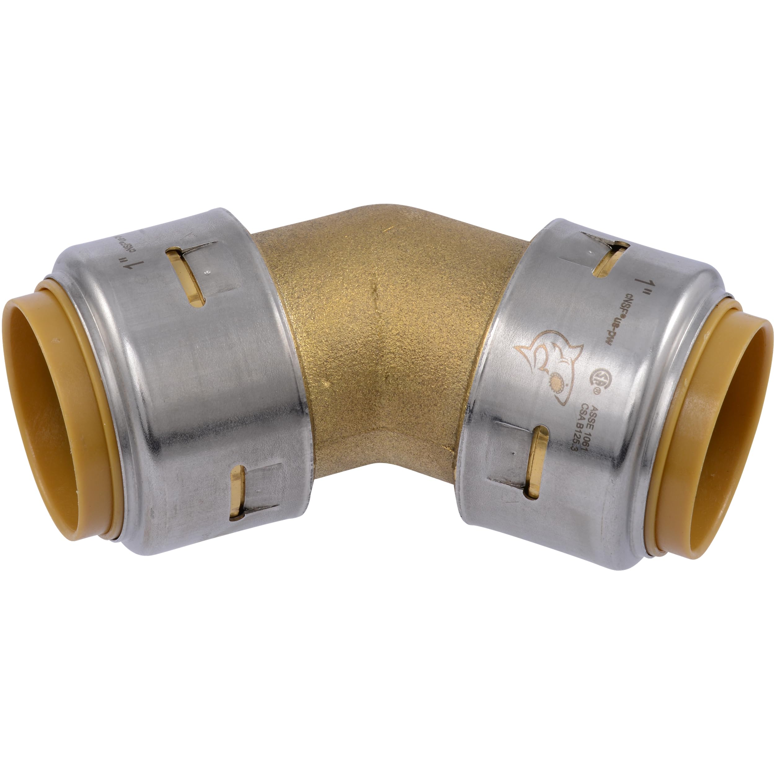 SharkBite Codo máximo de 1 pulgada de 45 grados, empuje para conectar el accesorio de fontanería de latón, tubo PEX, cobre, CPVC, PE-RT, HDPE, UR660A