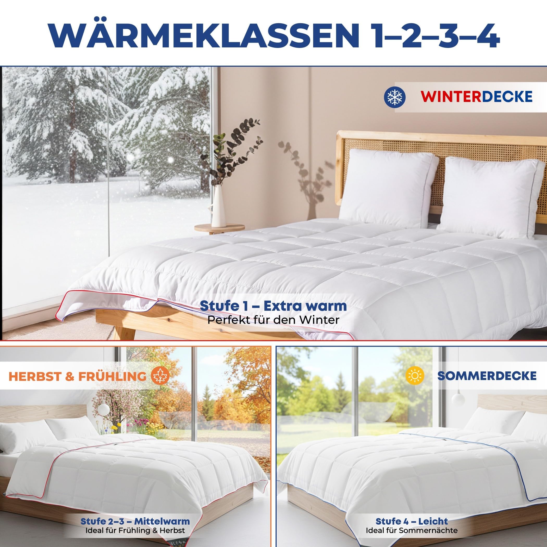 SLEEP COMFY Luxus 4-Jahreszeiten Warme Große Bettdecke 240x220 Steppdecke mit 2 Kombinierbaren Teilen, Ganzjahresdecke für Sommer und Winter Winterdecke für 2 Personen, Winterbettdecken, Schlafdecke