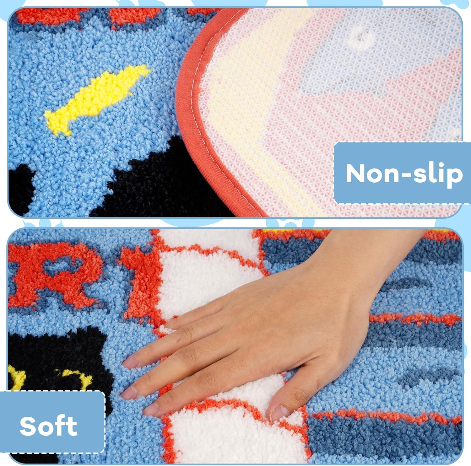 Black Cat Bath Rugs for Bathroom,Sardine Can Bath Rug,Funny Non-Slip Blue Mat with Quirky Design Rugs for Bathroom Shower Bedroom,30x18 Inch