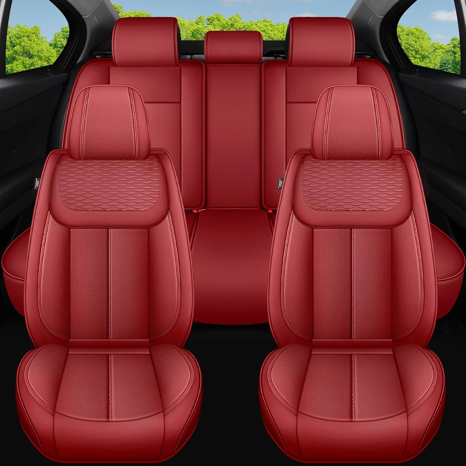 Car Seat Covers Full Set, 5 Seat Universal Seat Covers for Cars, Auto Seat Covers Fit for Most Vehicles, Red