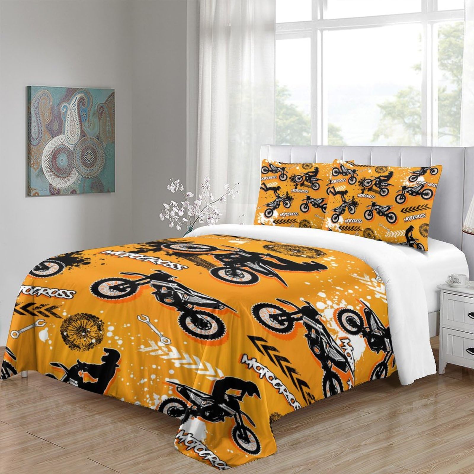 HAVOP Dirt Bike Bedding Set Teens Boys Duvet Cover Set Single Size Motorbike Extreme Sport Quilt Cover Motocross Rider Comforter Cover For Kids Boys - Image 4