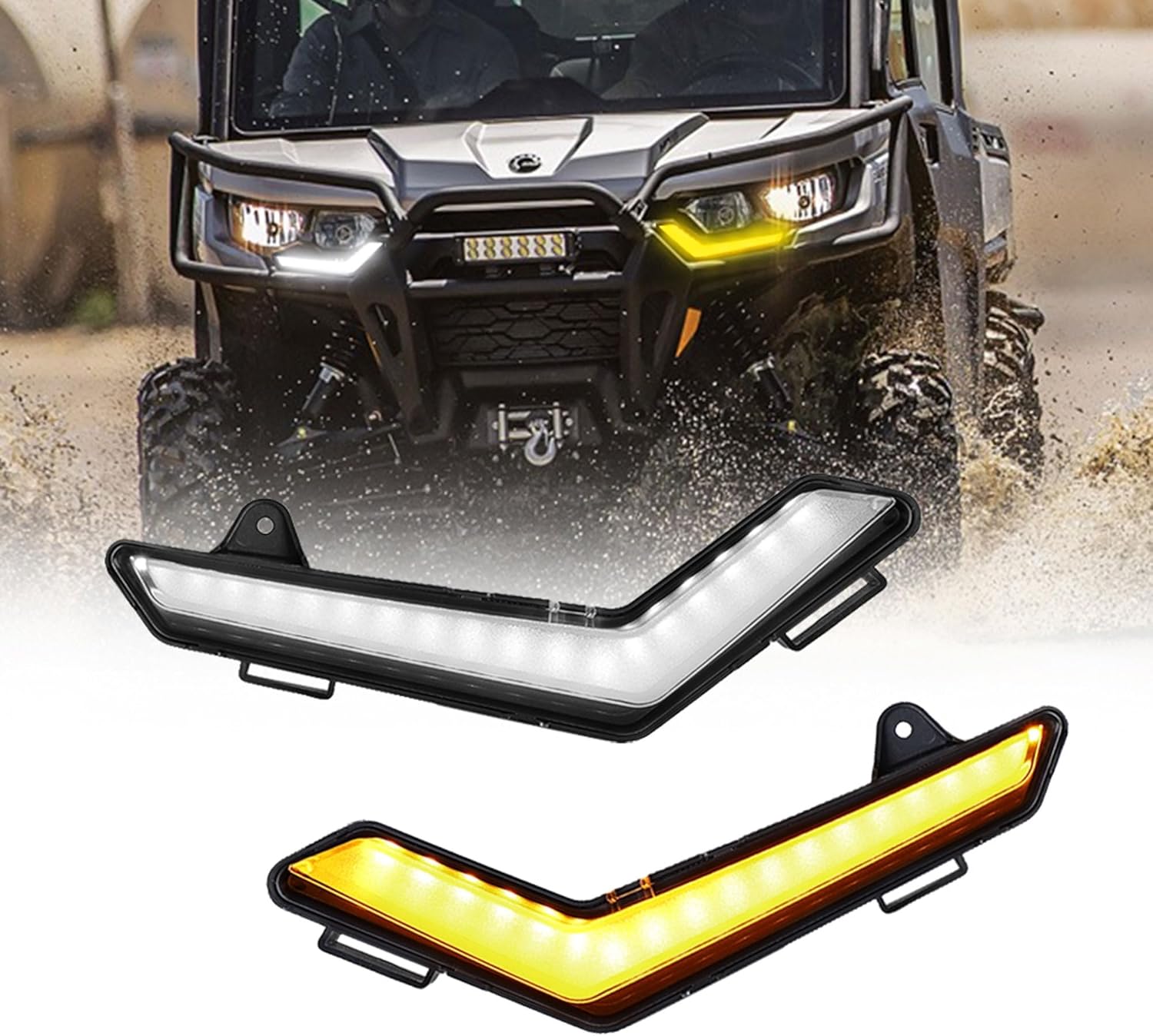 Can Am Defender LED Turn signal light Daytime lamp Kit with white amber Compatible with 2020-2021 Defender MAX Can-Am Commander