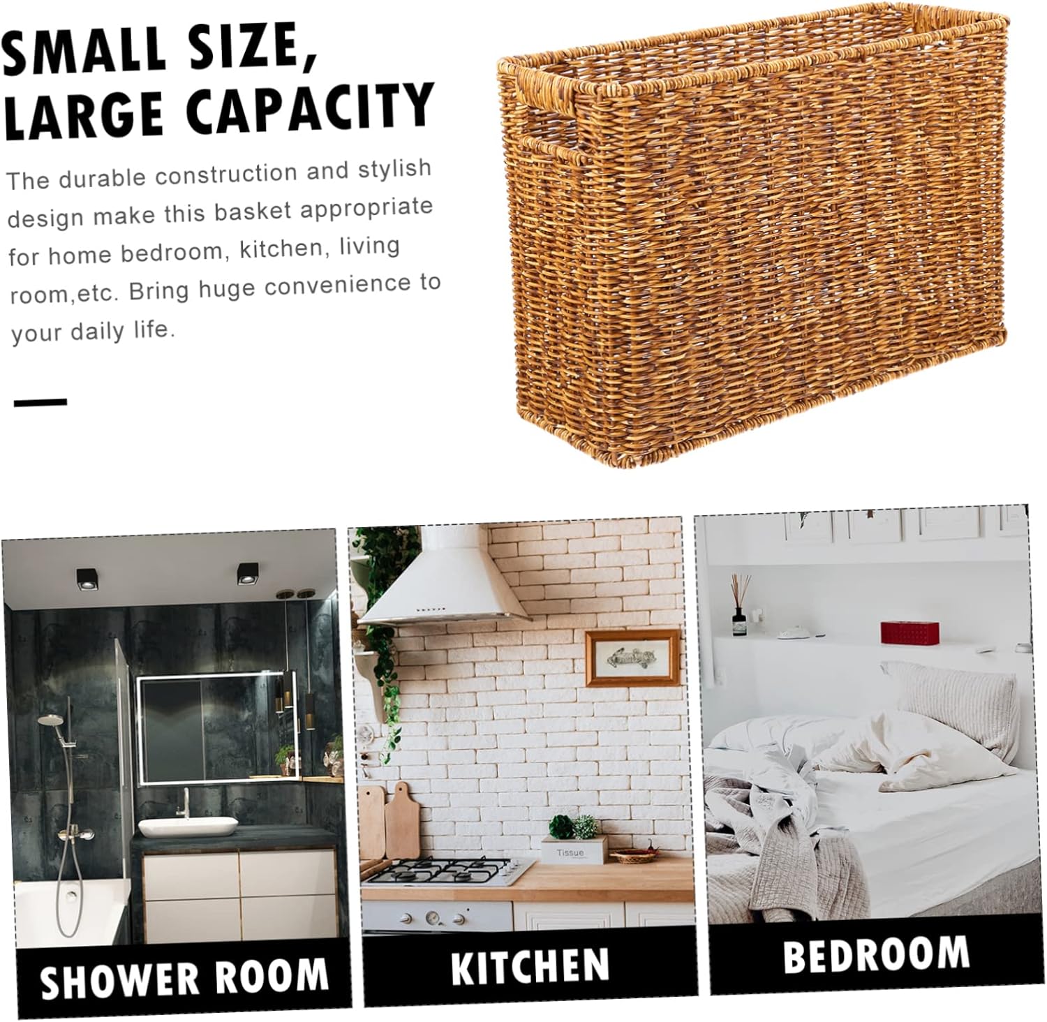 Mobestech Woven Storage Basket for Magazines and Sundries Rectangular Seagrass Organizer Lid Multi-Purpose Home Storage Solution for Living Room and Office