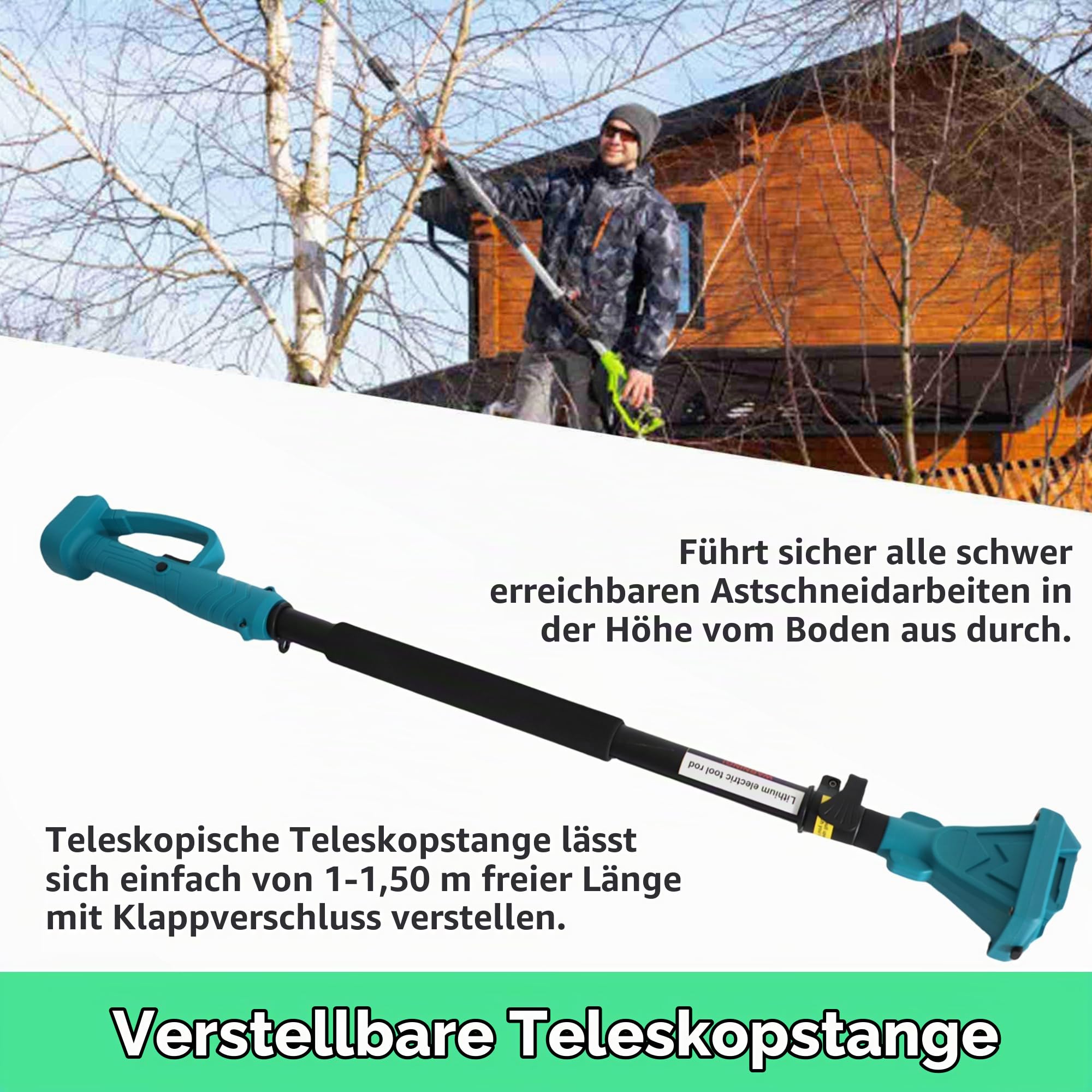 1.5 M Hohe Astschere, VerläNgerungsstange FüR Umfangreiche Schnittarbeiten Mit Elektro-KettensäGen Und Astscheren, 180° Verstellbarer Winkel Blaue Astschere VerläNgerungsstange Adaptierbarer Bl18