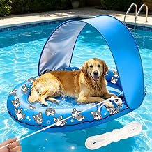 Inflatable Dog Pool Float with Sunshade Canopy and Rope, Floating Puppy Raft for Pool or Lake, Portable Pet Float for Small Medium Large Dogs Up to 80 lb