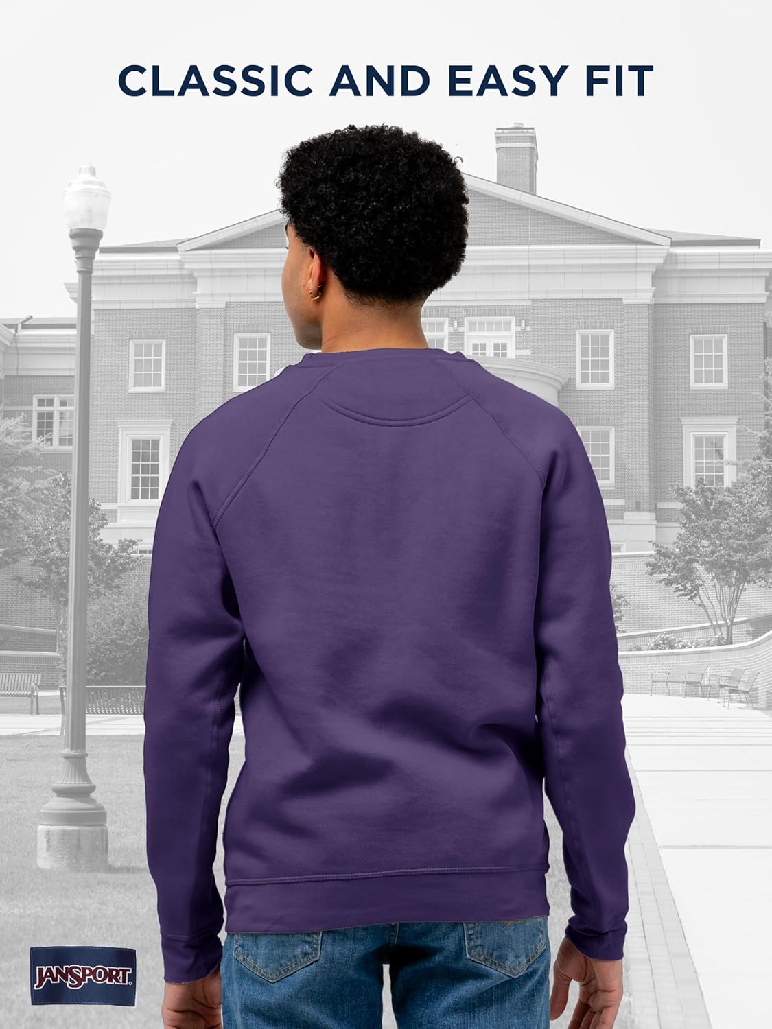 JanSport NCAA Officially Licensed Rival Crew Sweatshirt, Long Sleeve Graphic Pullover for Men, Women, Cotton-Polyester Blend