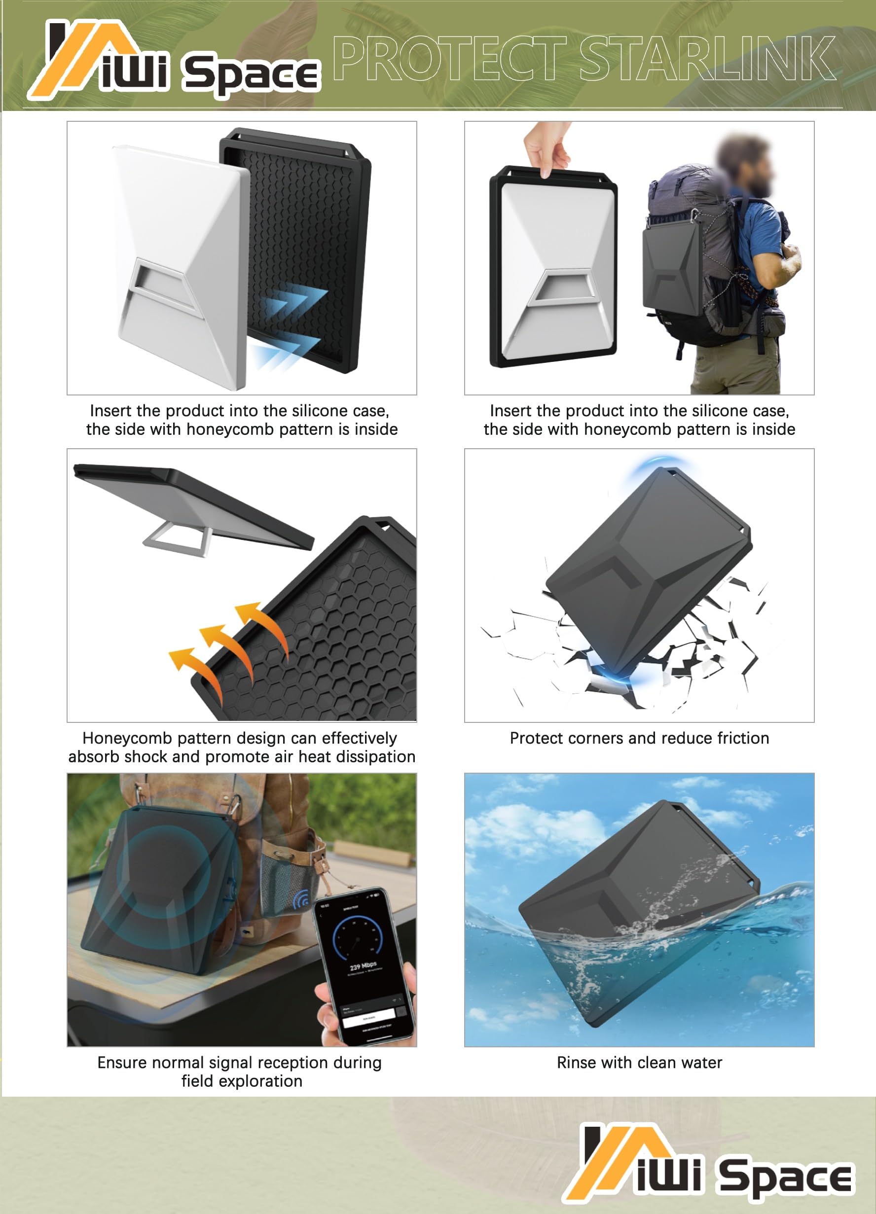AiWi Space Starlink Mini Schutzhülle, schlagfeste Silikon Schutzhülle, Signal ungehindert (Front Cover Schwarz)