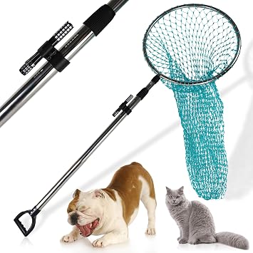 Dog Catch Net Animal Control Catching Net, Length Adjustable, Stainless Steel | 4270" Adjustable Handle, 22" Net Opening, For Cat, Goose, Pigeon, Poultry Catching Trap Tool