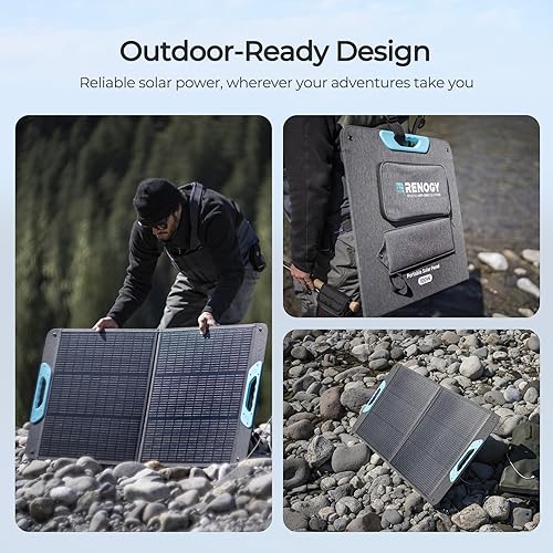 Miniatura 7 de Panel solar portátil de 100 W, paneles solares Renogy IP65 impermeables, panel solar plegable de 100 vatios para camping, senderismo, pesca, al aire