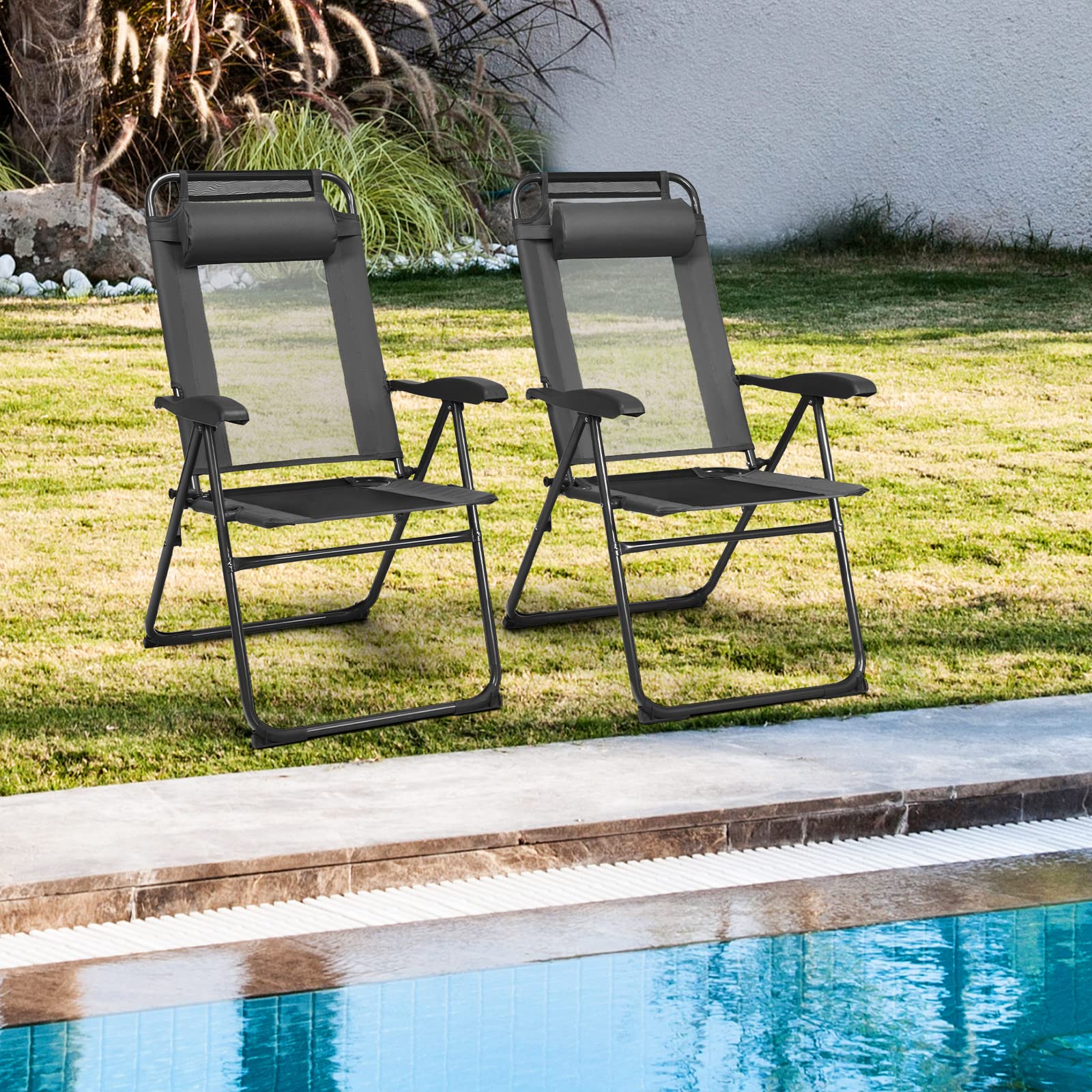 Tangkula Folding Patio Dining Chairs Set Of 4, Portable Patio