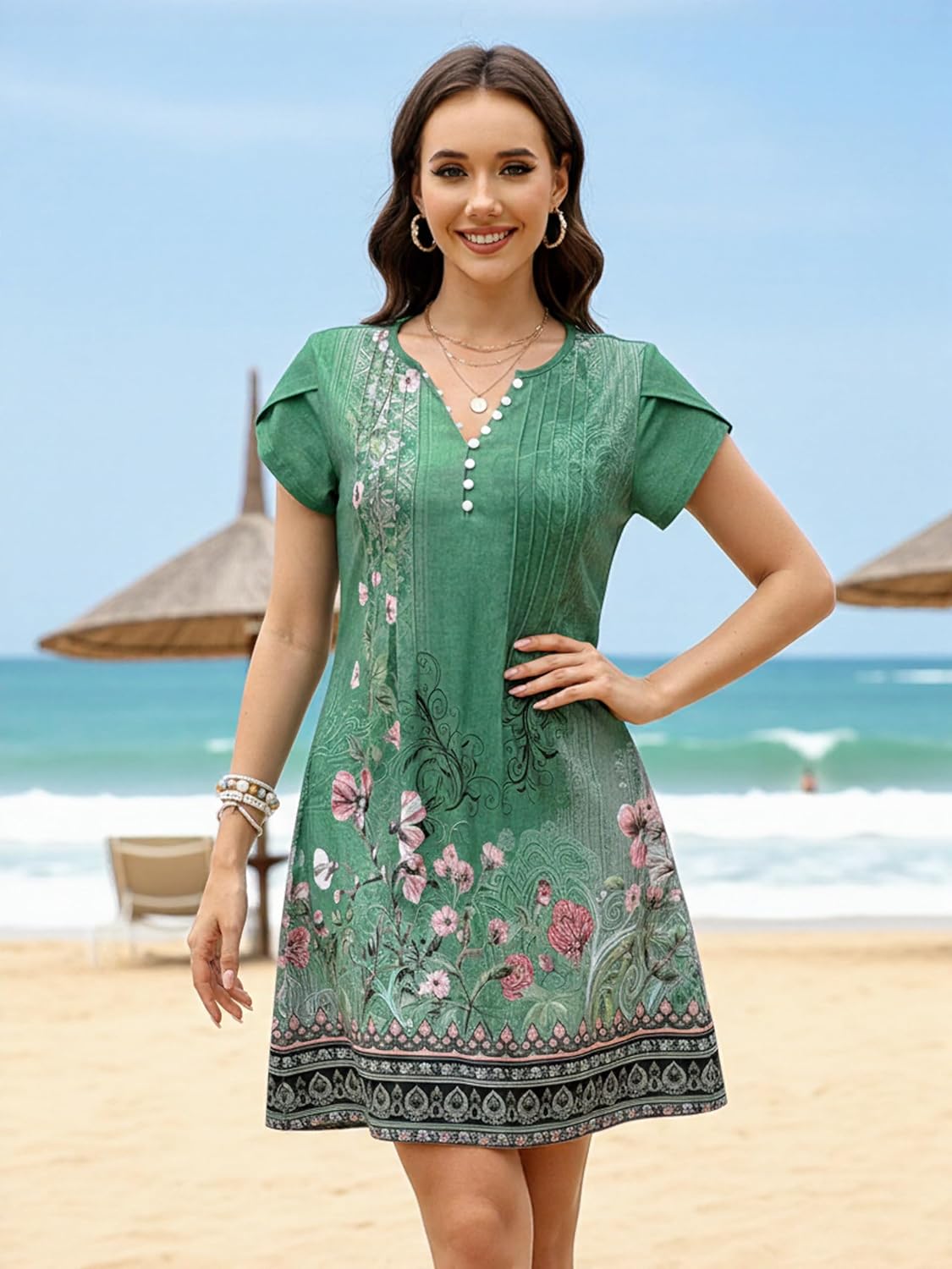 ETCYY Women's Casual Dress Short Sleeve Sundresses Vacation Summer Dresses 2026 Beach Spring A-Line Tshirt Dress with Pockets - Image 3