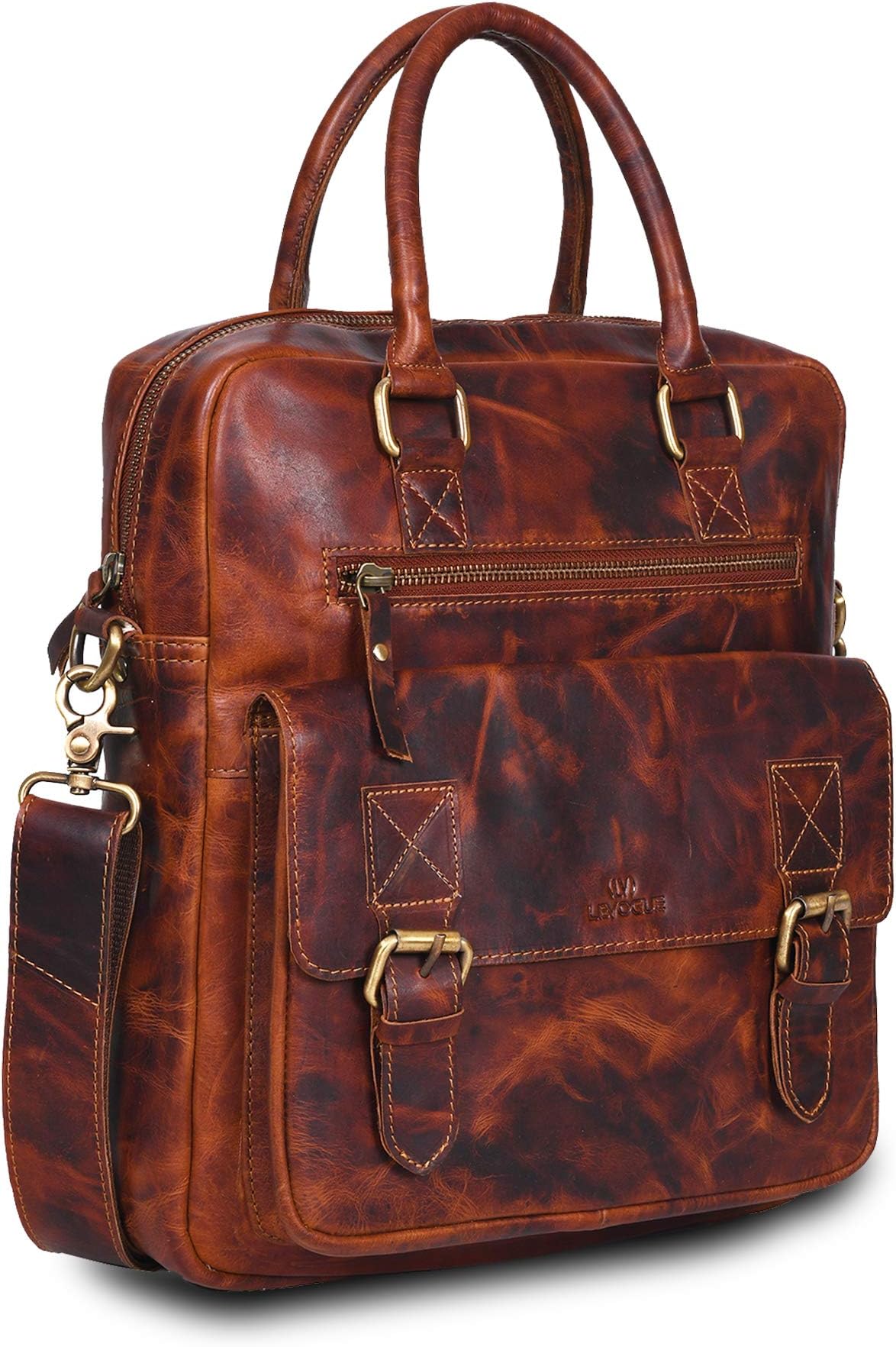 VALENCHI Leather Messenger Bag For Men - Laptop Messenger Briefcase & Shoulder Bag-Office, Work, Travel