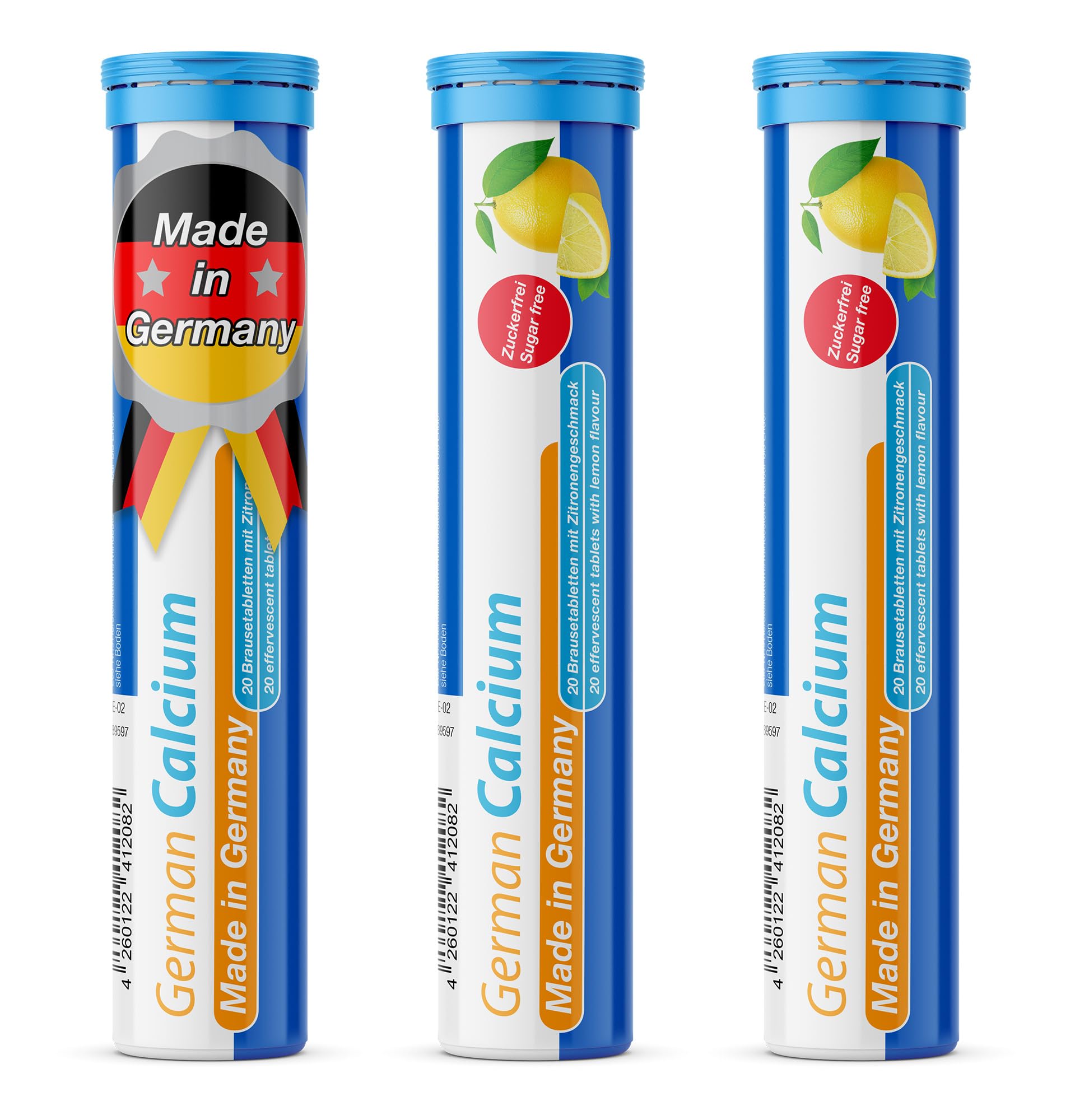 German Calcium 60 Drink Effervescent Tablets - Lemon Lime Flavour - 500 mg Calcium, Sugarfree, Vegan- T&D Pharma β Made in Germany