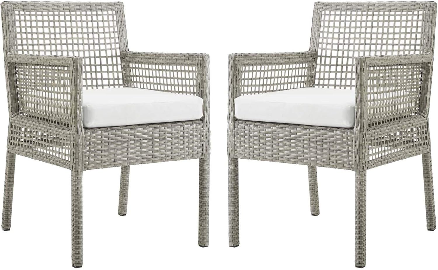 Ergode Aura Outdoor Patio Dining Arm Chair Set of 2 | Gray Wicker Rattan | Aluminum Frame | All-Weather Cushions | Non-Marking Foot Caps