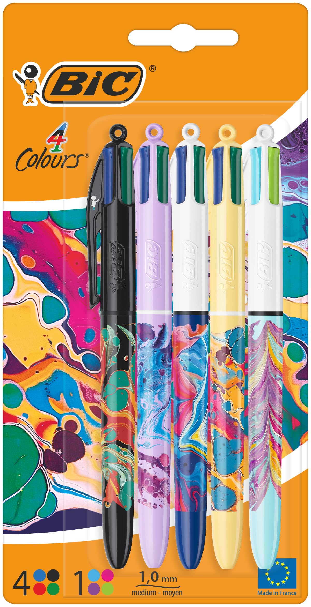 Bic Bolígrafos Decor - Paquete de 5 Bolígrafos 4 Colores Diseño Botanical Surtido Tinta Azul, Verde, Rojo y Negro - 1.0 mm