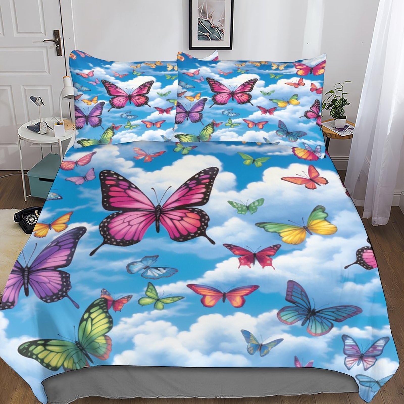 Parure de lit de luxe housse de couette imprimée 3D papillon IOFEER polycoton 220x240